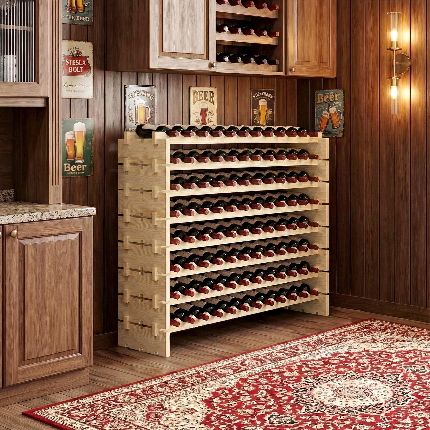 Smartxchoices 96 Bottles Stackable Modular Wine Rack, 8-Tier Wooden Wine Storage Rack Freestanding Wine Holder Display Shelves, Wobble-Free Shelves, Solid Wood