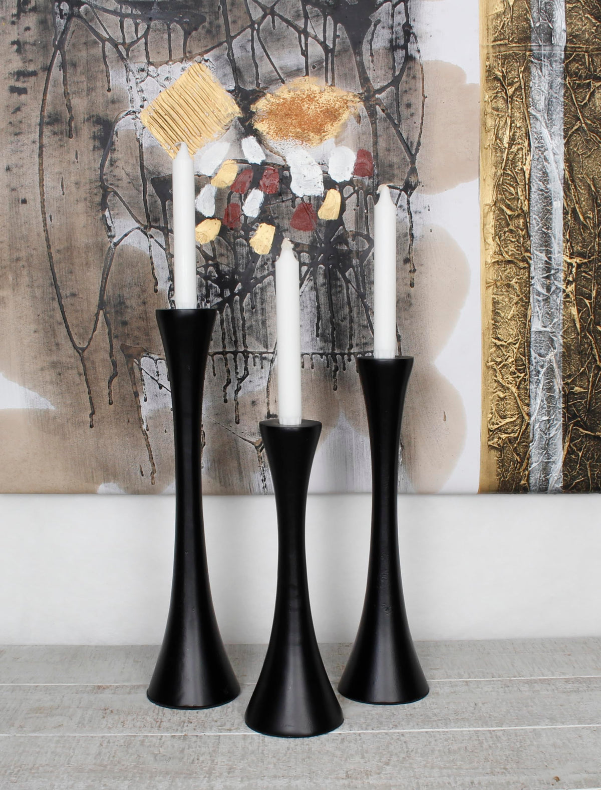 Sweet Summer Living Outdoor/Indoor Set of 3 Aluminum Candle Holders Taper, Metal Candlesticks Holders, 16 inch, 14 inch, 12 inch Height Black Matt