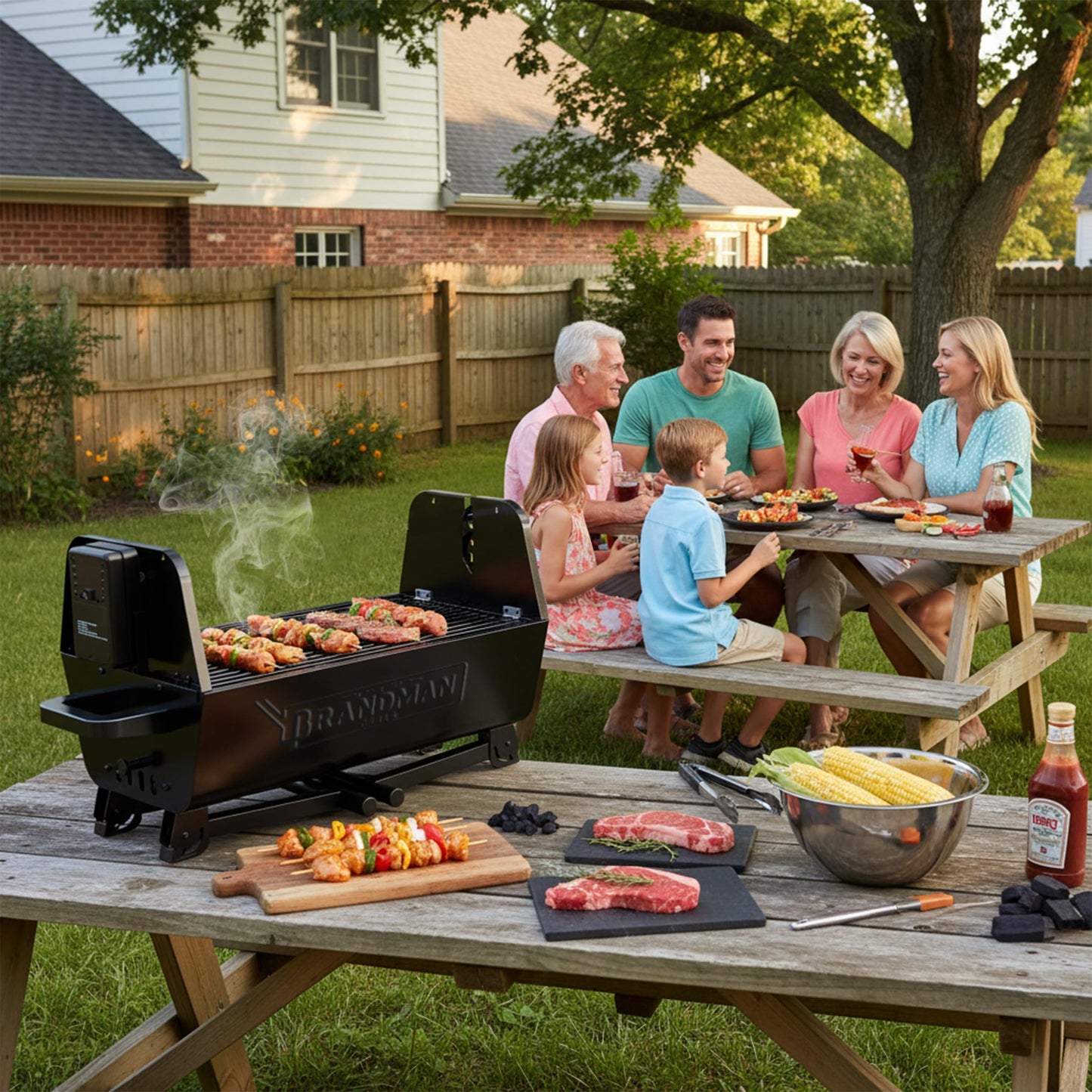 BRANDMAN GRILLS SINCE 1987 2 in 1 Portable Charcoal BBQ Rotisserie Grill with Motorized Kit Folding BBQ Grill 257 sq.in. Porcelain Enameled Grate Lightweight for Backyard Outdoor Camping