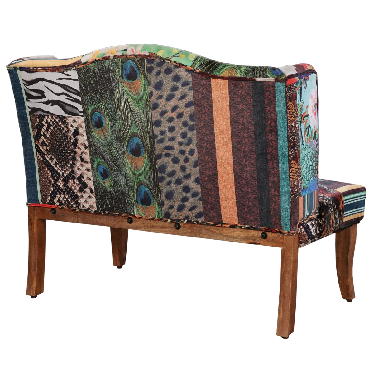 Benzara Vesta Bird Collage Print Settee, Multicolor Upholstery