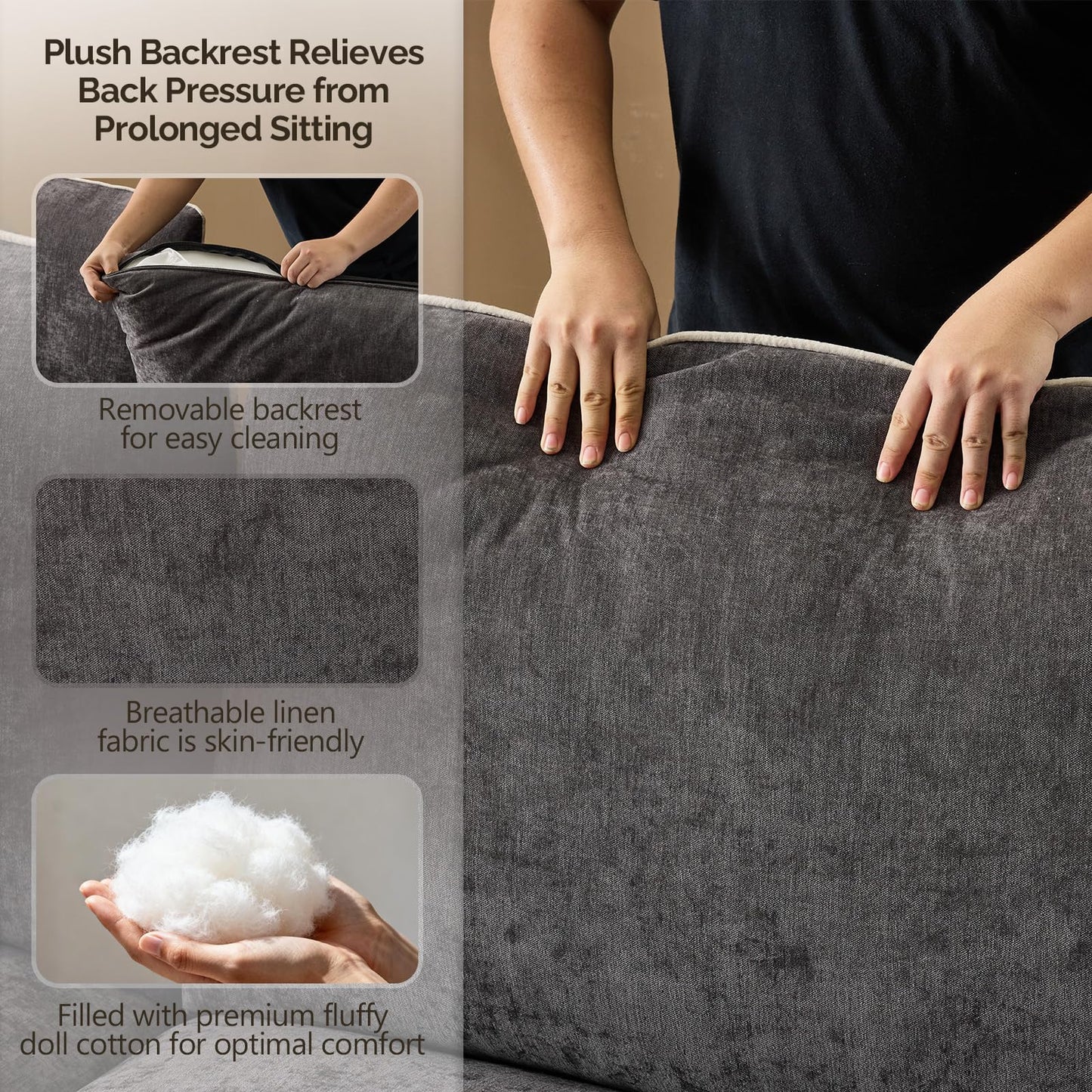 VINGLI 84" Sofa Couch, 3 Seater Extra Deep Seat Upholstered Living Room Couches with 2 Piped Seater Cushions, Throw Pillows, Modern Linen Velvet Fabric Sofa for Apartment, Bedroom, Office