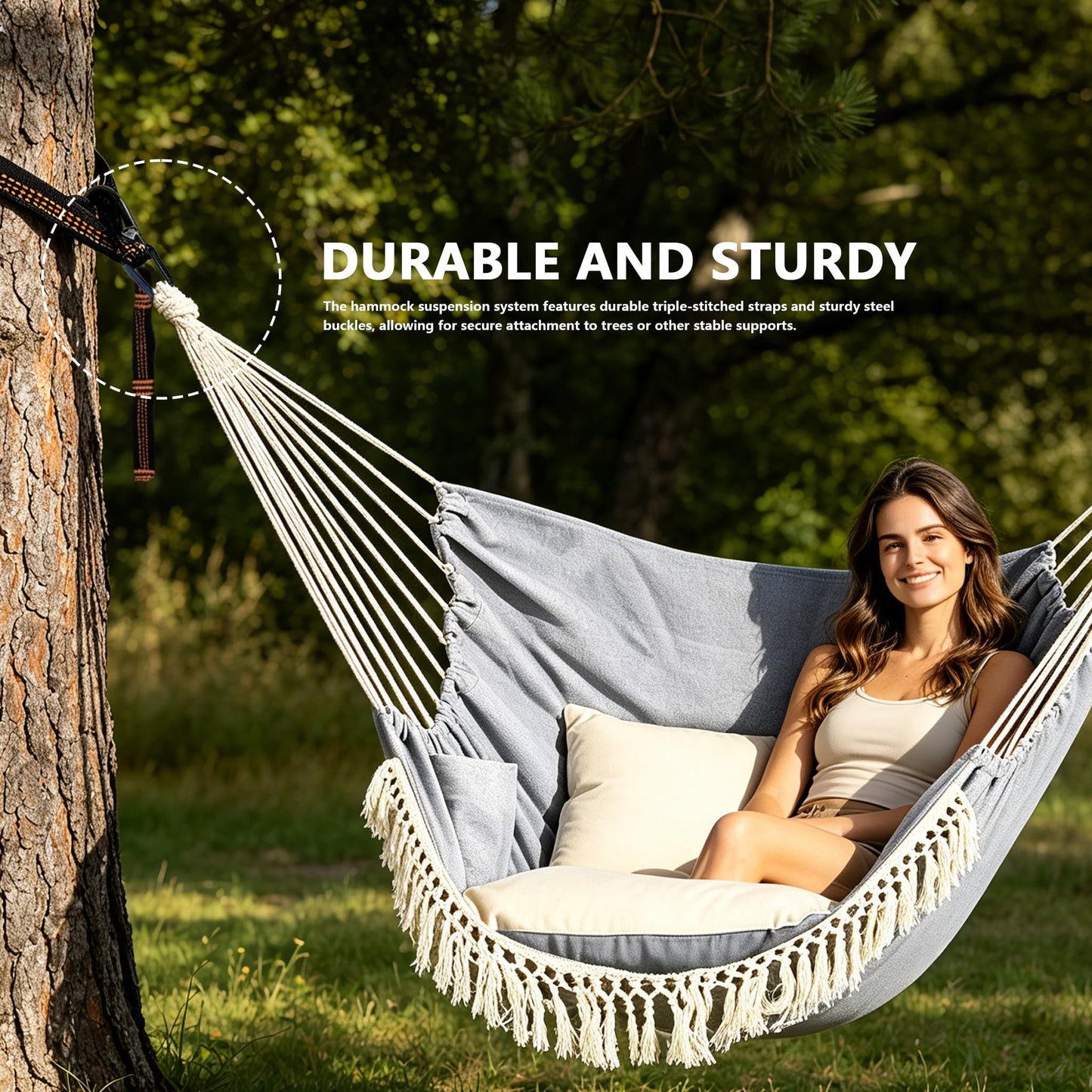 2pcs Hammock Straps with Carabiners, 2m/78.7inch Long & 7 Adjustable Loops Total- Quick & Easy Setup for Hammock,Swing. Extra Strong, Lightweight & Tree Friendly.