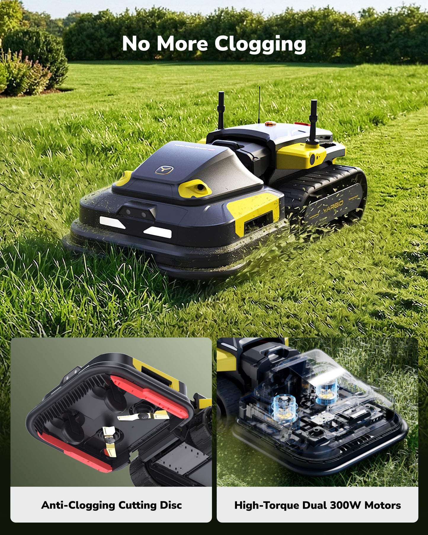 YARBO Robot Lawn Mower Pro with Modular Design for Large Yard up to 6 Acres, Perimeter Wire Free APP Control Robotic Lawnmower with 0.8"-4.0" Cutting Height, AI Vision & RTK for Navigation