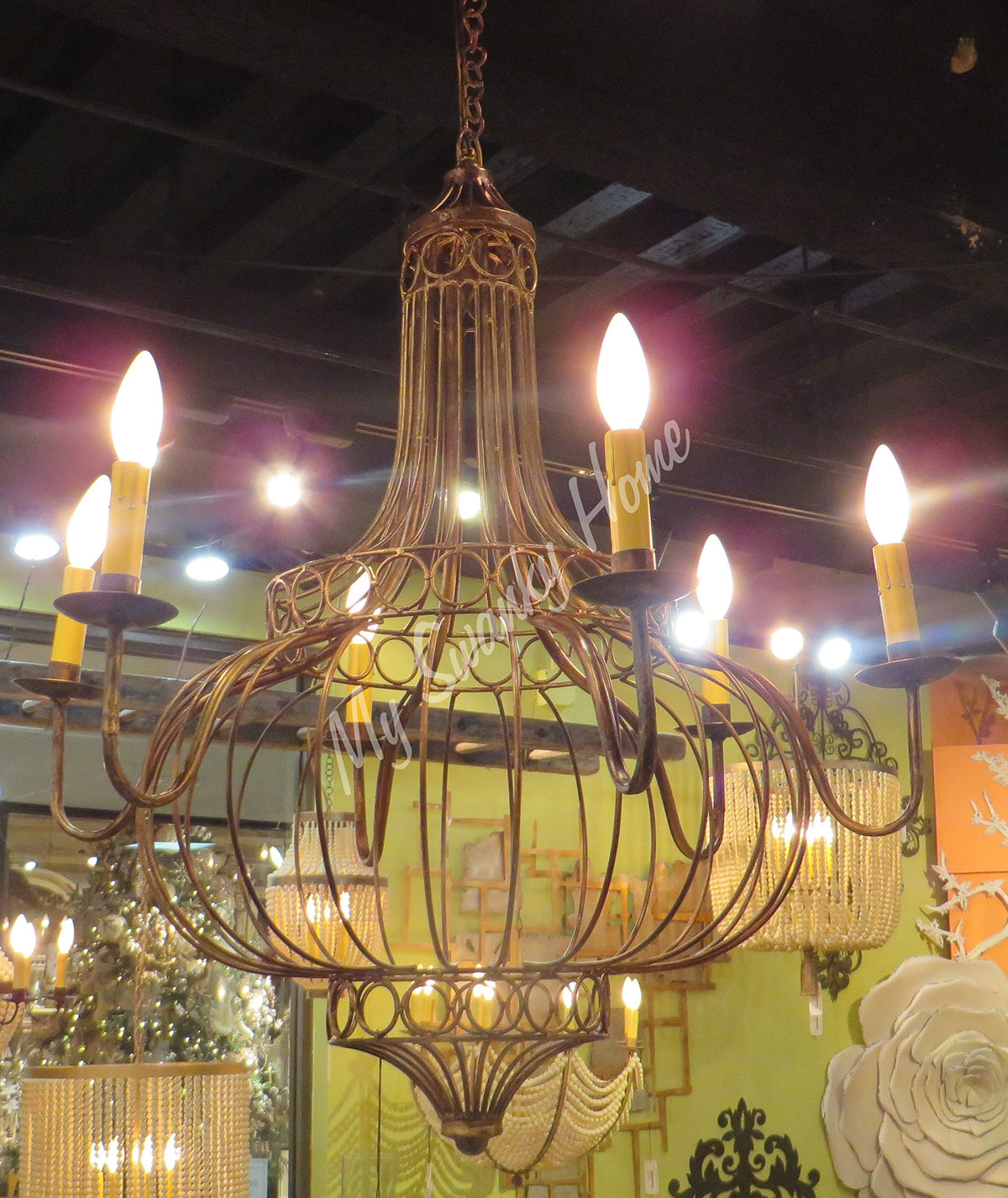 MY SWANKY HOME Bronze Iron French Basket Candle Chandelier | Romantic Country Cottage Globe