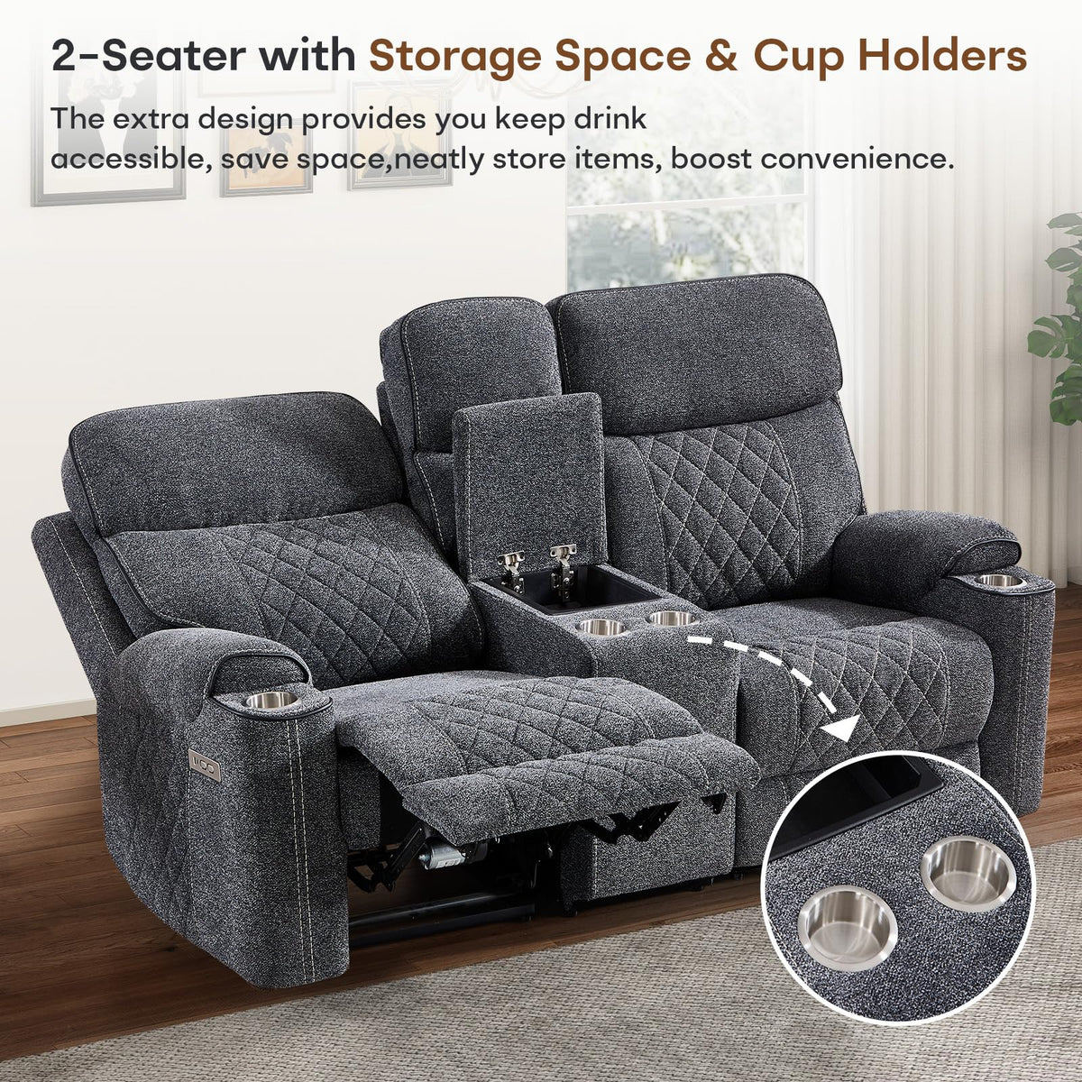 HAOMARKETS 3-Piece Power Recliner Sofa Set with Charging Port, Include Single Recliner Chair, 2-Seater Loveseat Reclining Couch and 3-Seater Reclining Sofa with Cup Holders for Living Room, Dark Grey