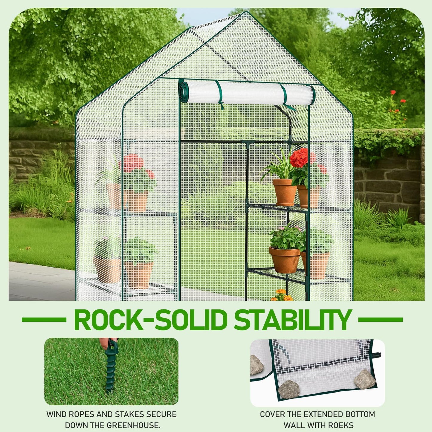 Greenhouse for Outdoors,Walk in Plant Greenhouses with Shelves,Heavy Duty with Durable PE Cover,Plant Stands Portable Green House for Garden Plants (White)