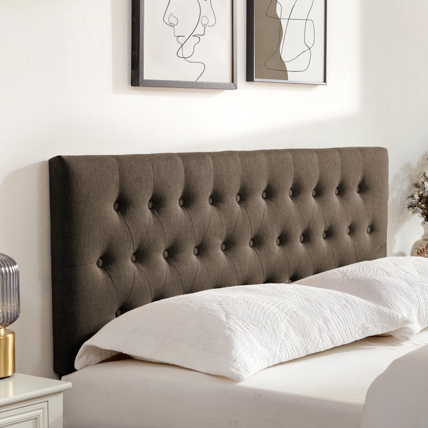 Huatean Home Tufted Upholstered Headboard California King, Solid Wood Head Board with Durable Metal Legs, Adjustable Height Bed headboard from 37” to 51” Fabric Headboard in Button Design, Chocolate