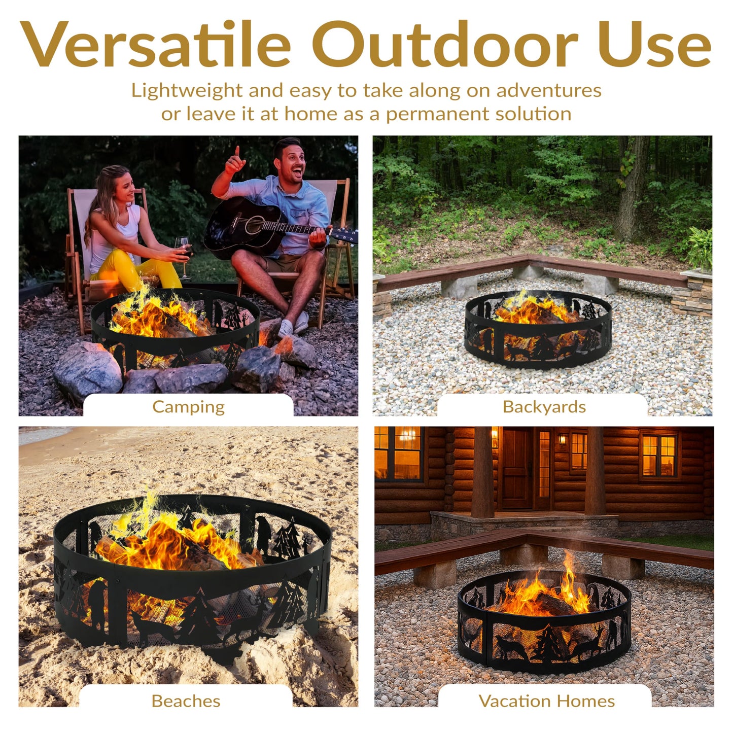 Sunnydaze Wood Burning Outdoor Metal Fire Pit Ring, 36", Forest Wilderness