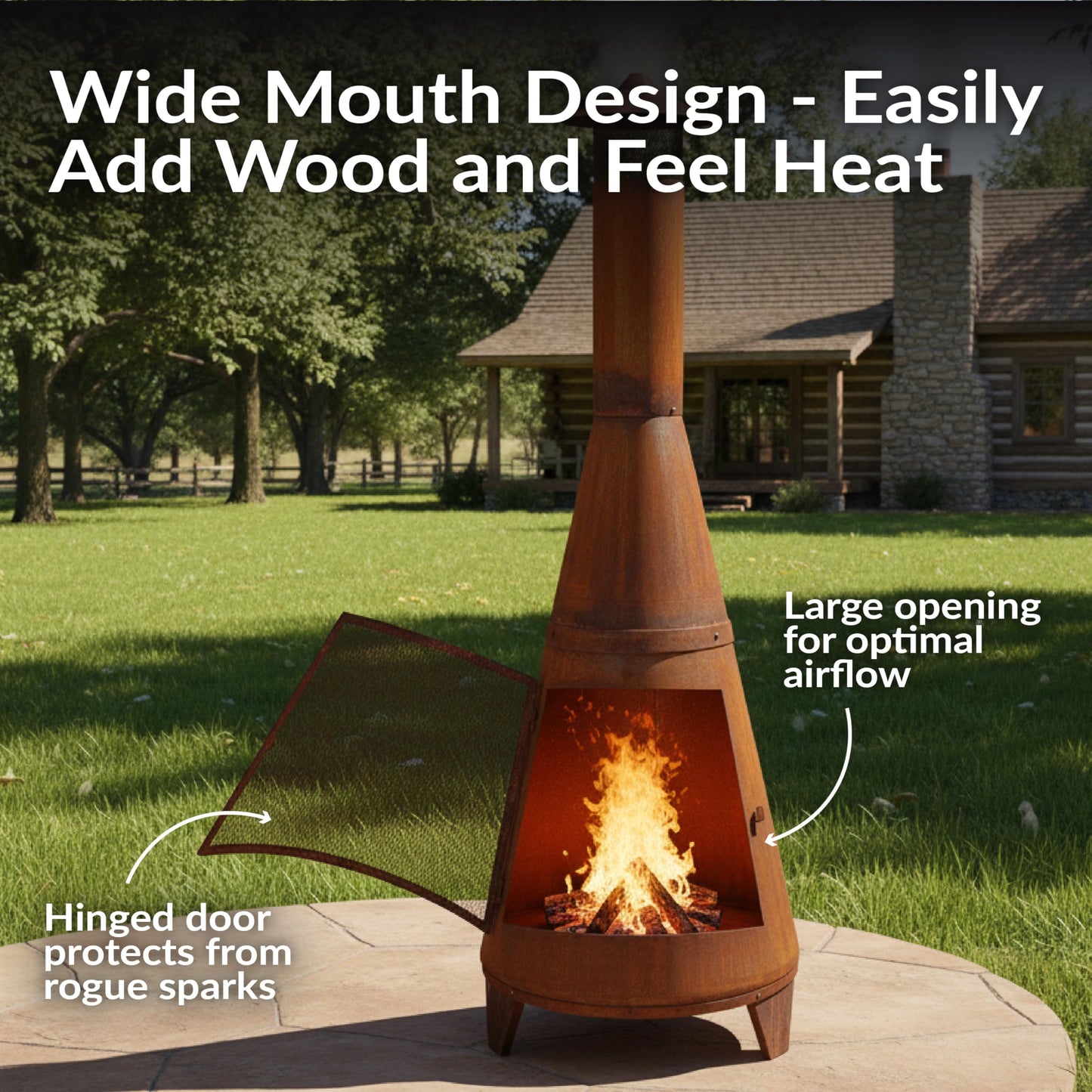 Sunnydaze 70" Metal Chiminea Outdoor Fireplace - Wood Burning Outdoor Chimney Fireplace for Backyard - Large Steel Patio Fire Pit - Rustic