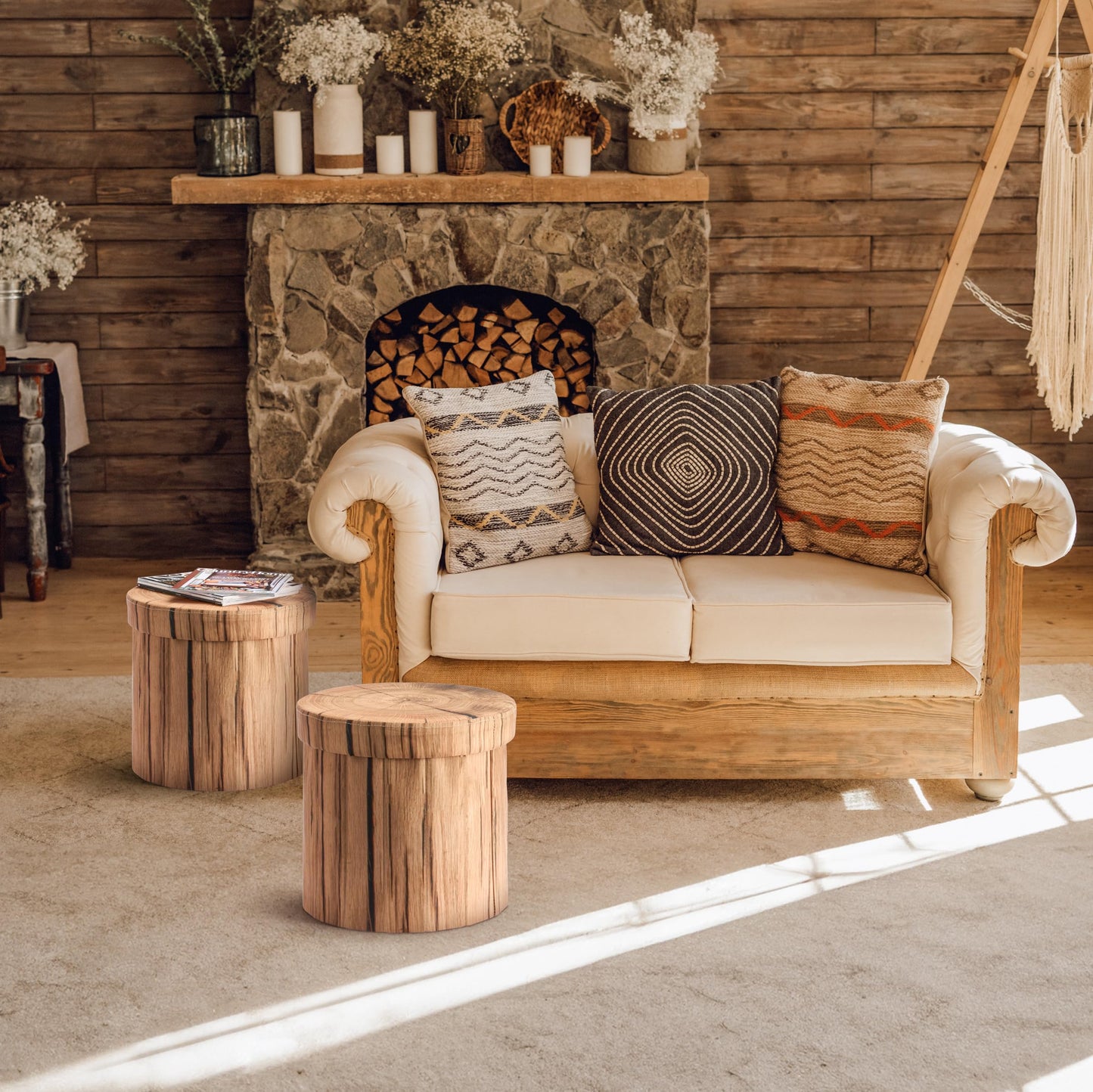 Sorbus Tree Stump Stool, Toy Storage Ottoman 15 Inch Fake tree stumps Log Stool Storage, Artificial Tree Trunk, Perfect Footstool Kids Toy Chest, Rustic Log Cabin Decor Bench, Pedestal, Side End Table