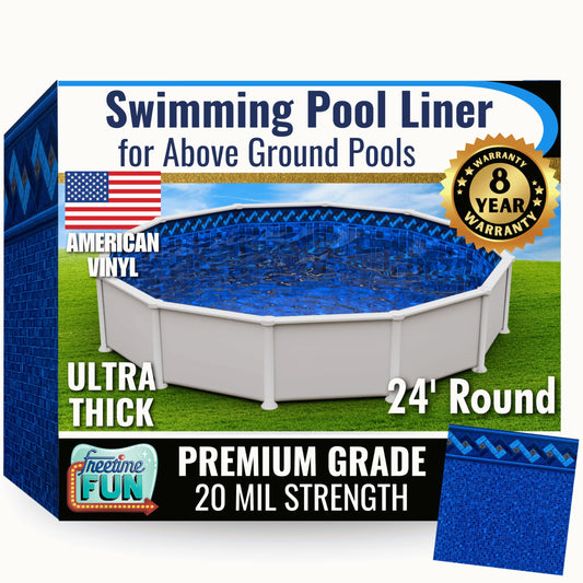 Freetime Fun Permalast Pool Liner | 24 Foot Round Pool | 52 inch Wall Height | 20 MIL Virgin American Liner 8 YR Full Warranty | for Overlap or Beaded Style Above Ground Swimming Pools