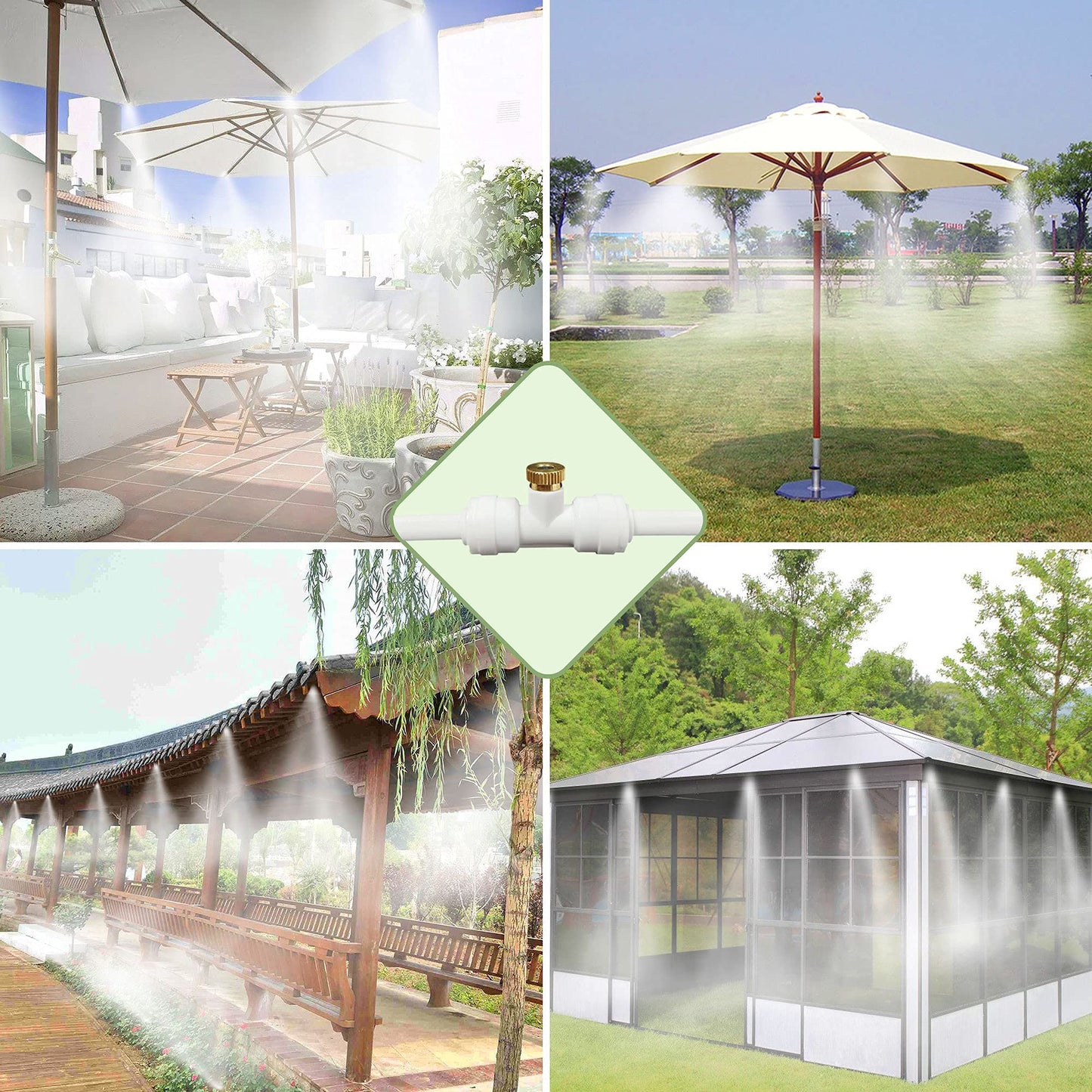 Mister System for Outside Patio, White Misting Kit for Backyard, 65Ft|20M.