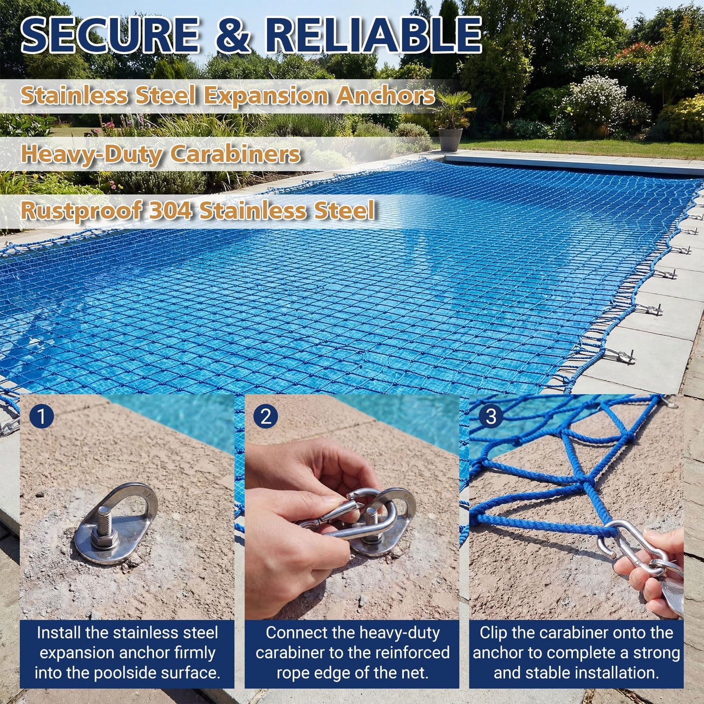 Chunm 20 x 40 ft Pool Safety Net Cover with Anchors, 10 cm Mesh Premium Pool Safety Cover, Inground Heavy-Duty Protective Netting, Easy to Install, Remove and Store, Safe for Children Pets