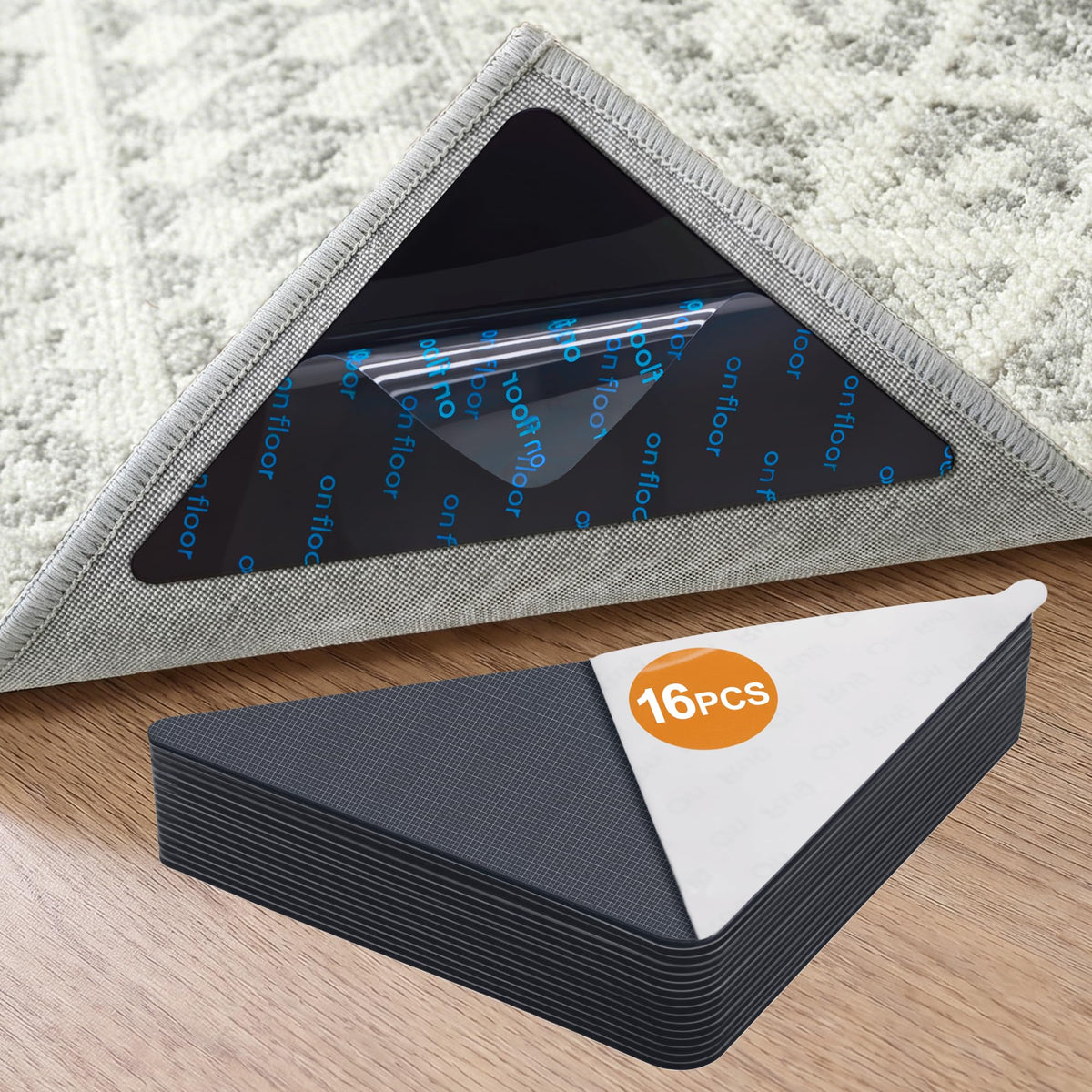 Tiergrade 16 Pcs Rug Tape,Anti Slip Rug Pads Grippers for Hardwood Floors and Tiles,with Strong Adhesive Grid Backing-No Residue,Reusable Carpet Tape, Double-Sided Adhesive Rug Stickers