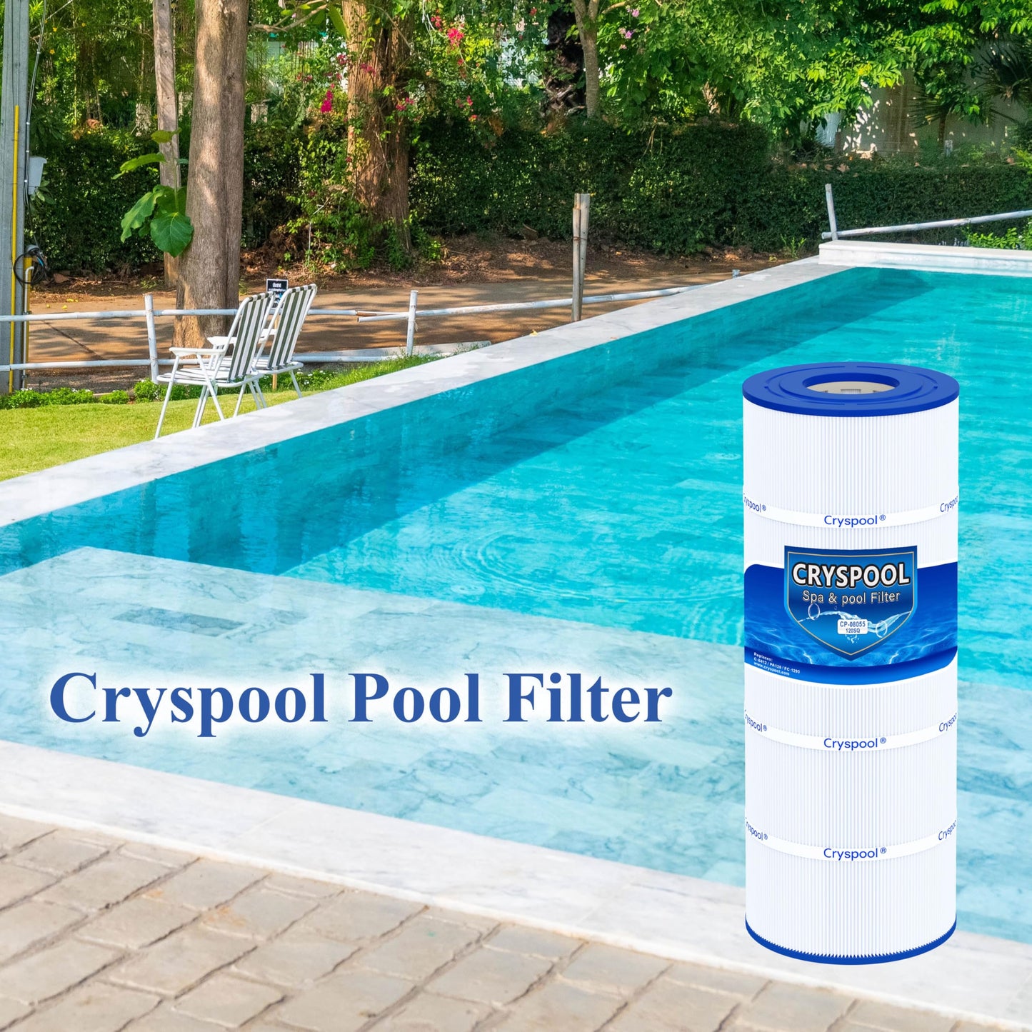 Cryspool® 08055 Filter Compatible with C1200, CX1200RE, Clearwater II 125, PA120, C-8412, FC-1293, 817-0125N, 120 Sq. Ft Pool Filter Cartridge, 2 Pack