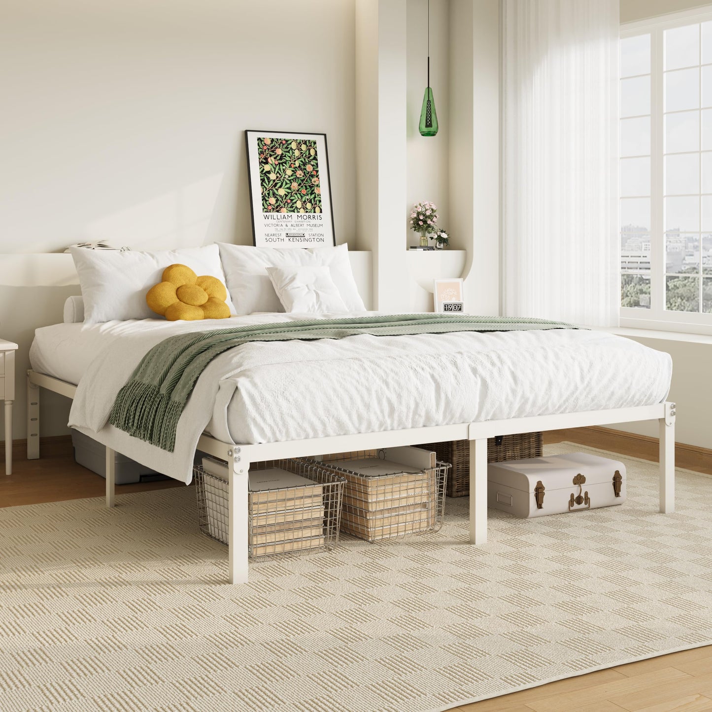 Allewie Full Size Bed Frame, 14 inch Metal Platform Beds with Storage Space, No Box Spring Needed and Easy Assembly, White