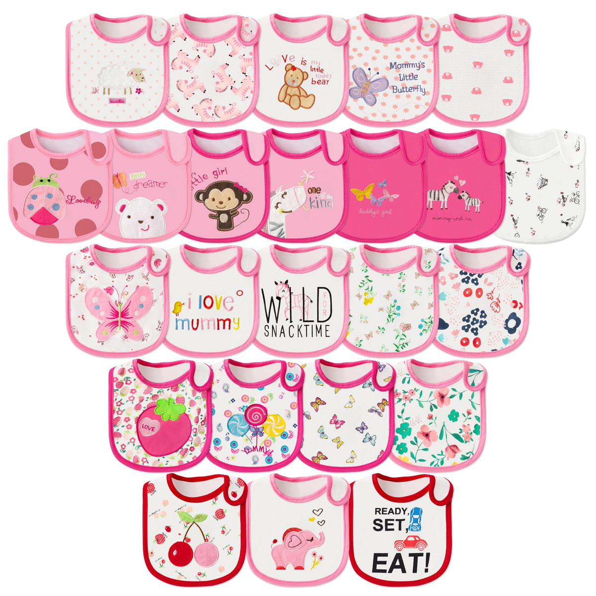 2ooya 24Pcs Cotton Waterproof Baby Bibs for Baby Girls Teething & Drooling