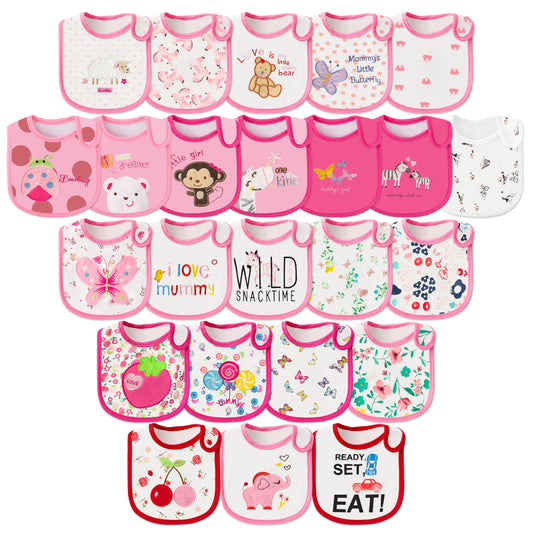 2ooya 24Pcs Cotton Waterproof Baby Bibs for Baby Girls Teething & Drooling