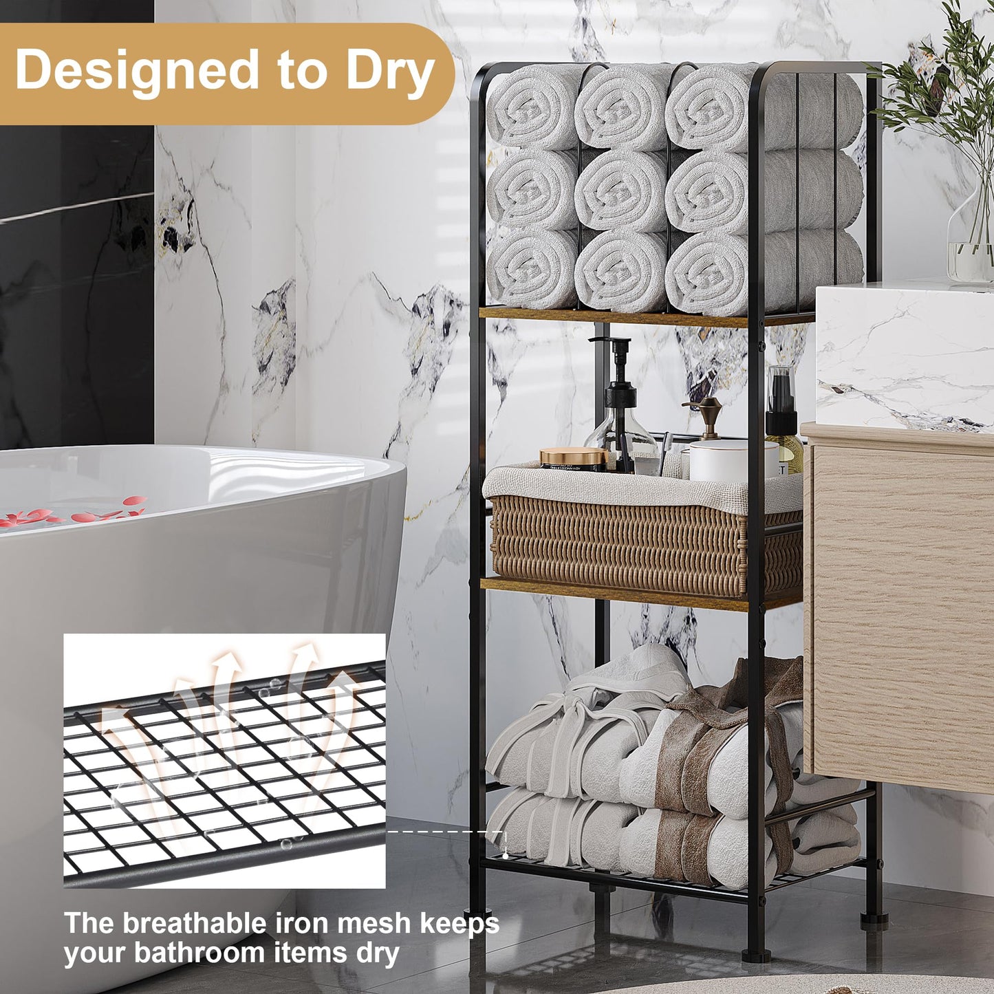 Towel Rack Free Standing 3-Tier M-Shaped Detachable Dividers, Durable Metal Towel Holder for Bathroom, Pool Towel Rack, Space-Saving Towel Storage Organizer, Modern Bath Towel Shelf Patent Pending