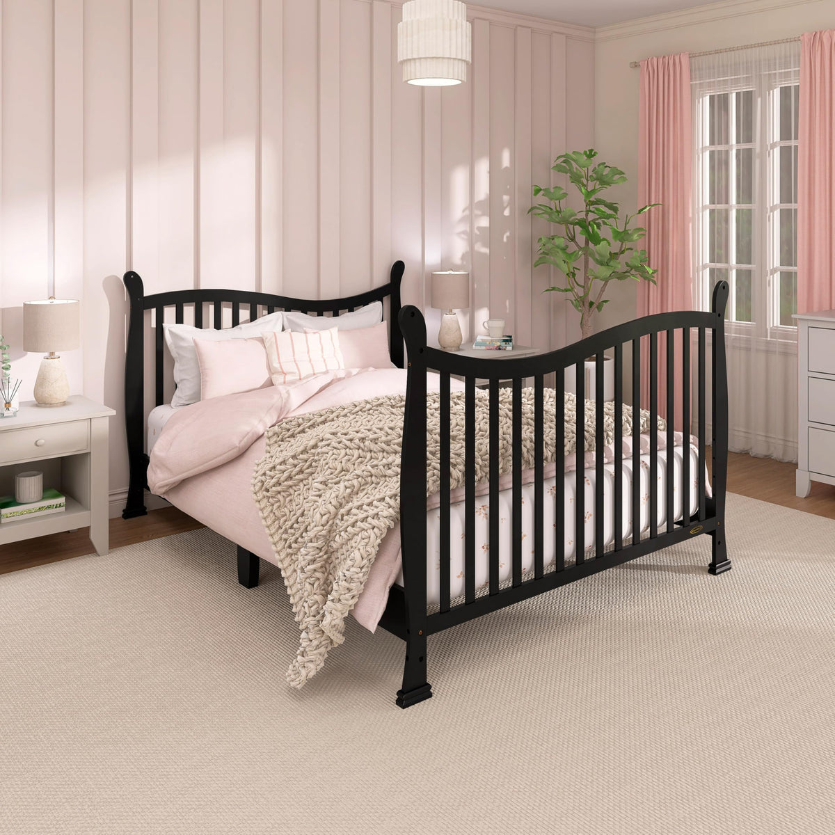 Dream On Me Violet 7-in-1 Crib to Full Size Bed, GREENGUARD Gold, Black