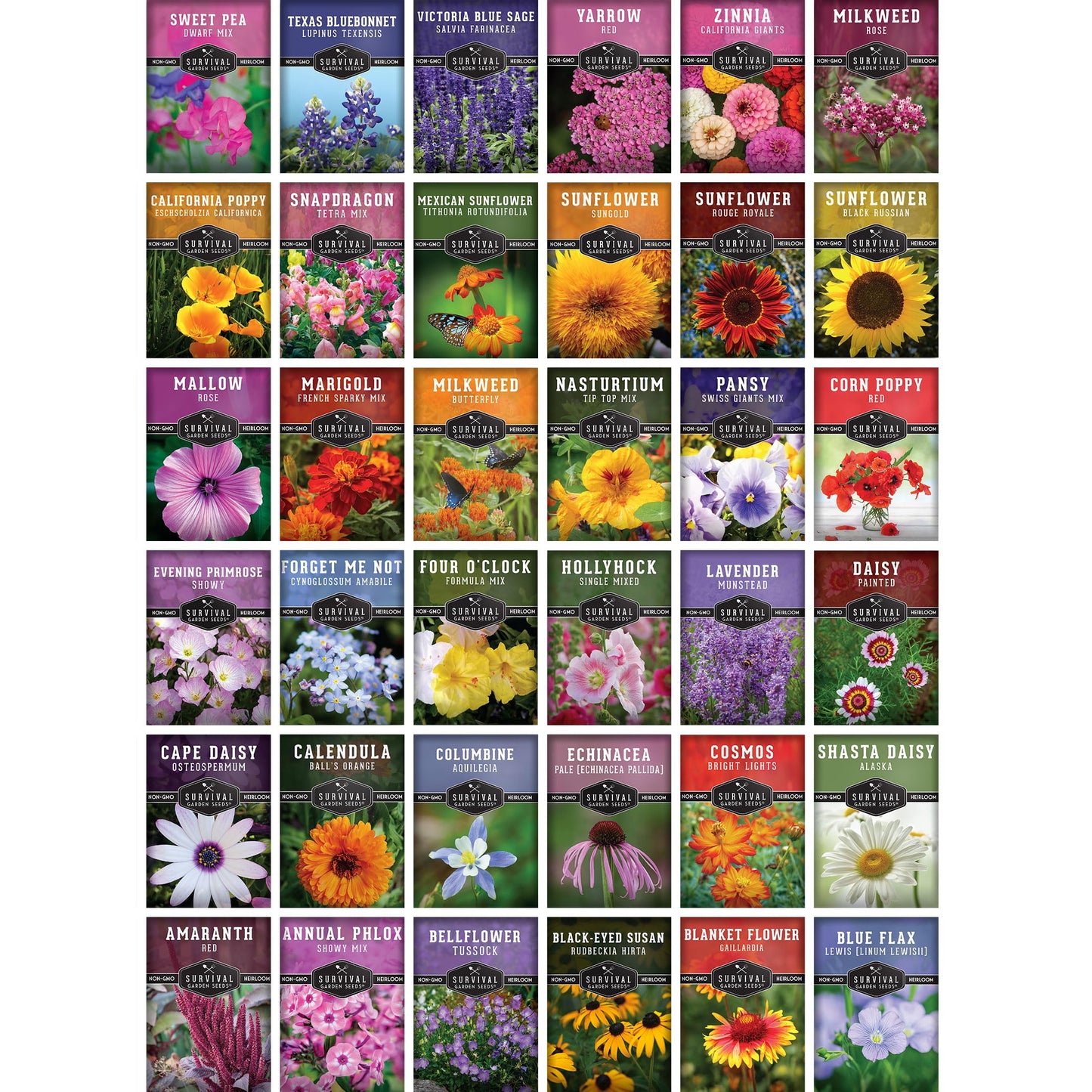 Flower Seeds Garden Kit - 36 Packs of Annual & Perennial Flowers for Planting – with Wildflowers for Pollinators, Bees, Butterflies | Heirloom Non-GMO Seed Starter Pack – Survival Garden Seeds