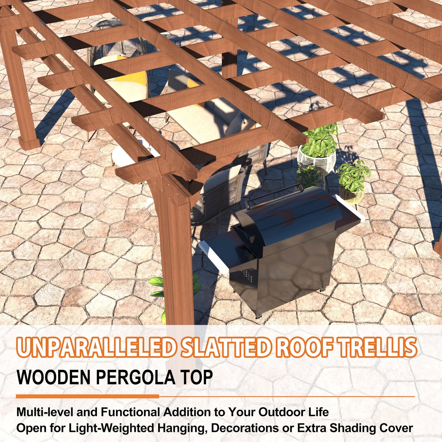 BlueWish 10' x 12' Patio Pergola, Cedar Wood Pergolas with Solid Structure, Pergola Kits, Outdoor Pergolas and Gazebos with Slatted Trellis Roof for Deck Backyard Grill Party Garden