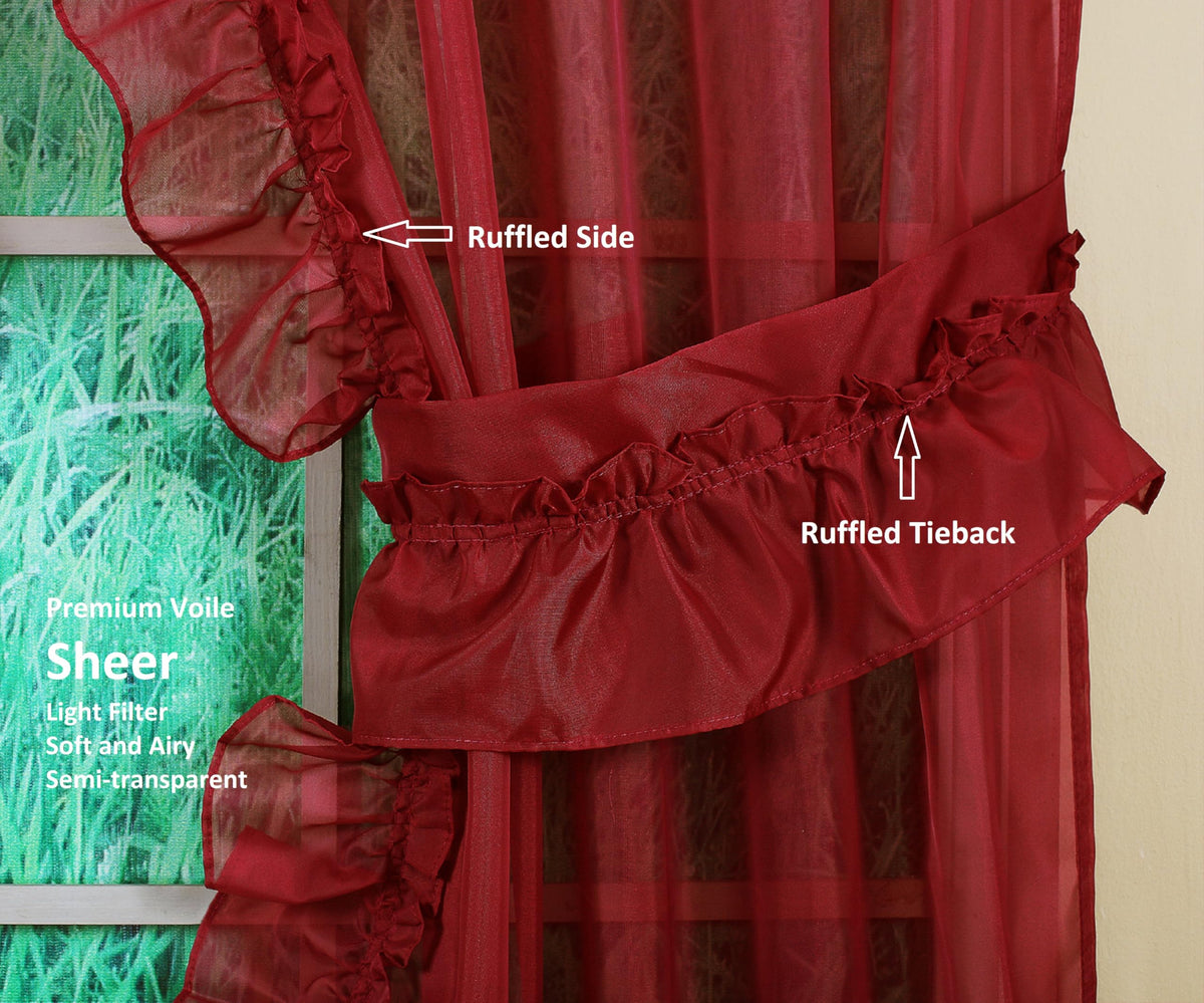 Today's Curtain, Emelia Priscilla Sheer Pair 60" W x 63" L, Burgundy, 5-Piece-Set