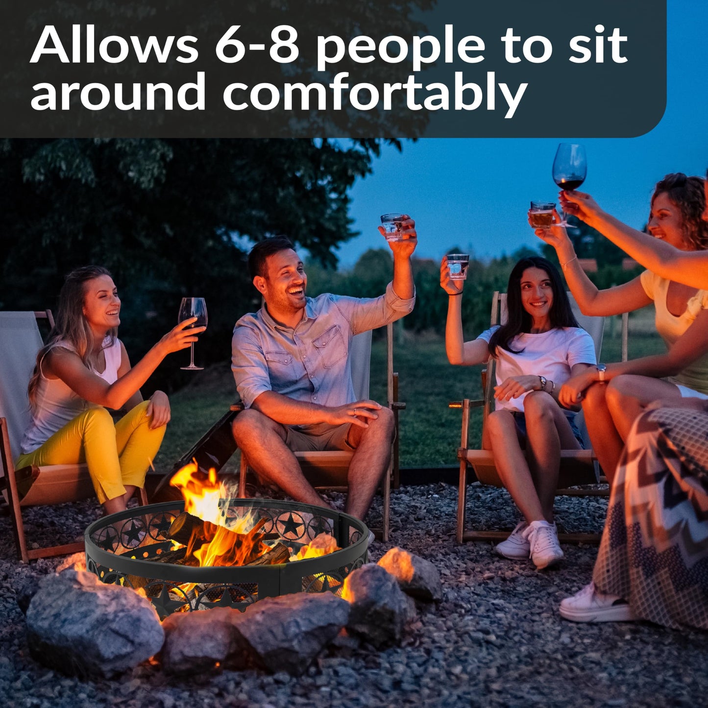 Sunnydaze 36-Inch Outdoor Fire Pit Ring with Poker - Round Heavy-Duty Steel Fire Ring for Camping or Backyard - 4-Star - 12" H