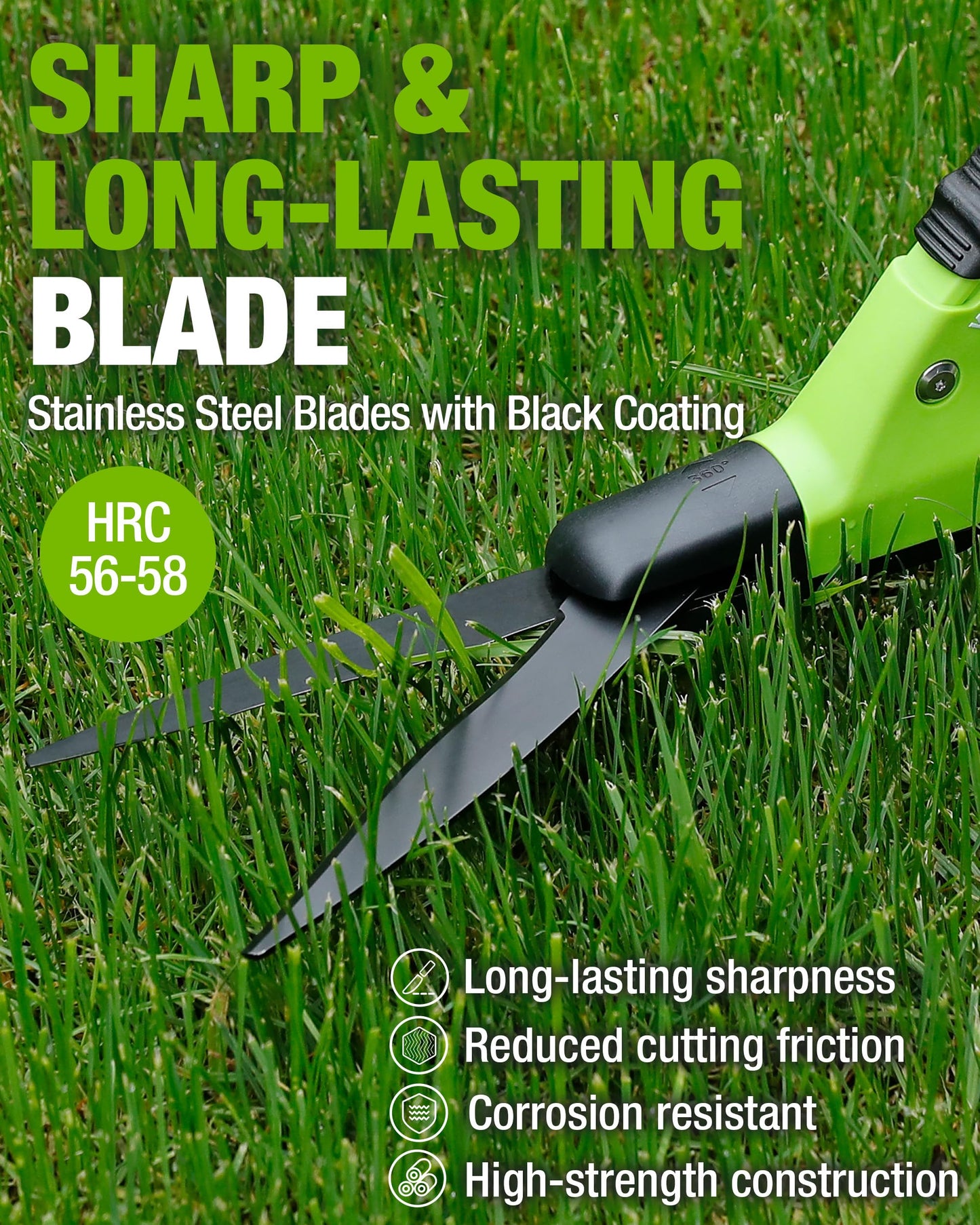 WORKPRO Grass Shears Handheld, Ultra-Sharp Grass Clippers with 360 Degree Swivel Blades, Manual Grass Cutter with TPR Coated Handle, 15 Inch Garden Shears, Gardening Scissors for Precise Lawn Trimming