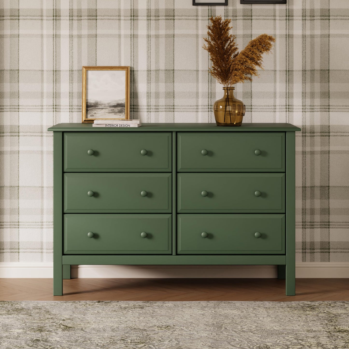 Jayden 6-Drawer Double Wide Dresser with 9+ inch Drawer Extension in Forest Green, Greenguard Gold Certified