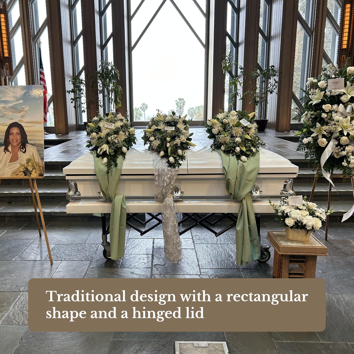 Titan Casket Elegant Orion Series Funeral Casket for Humans - Handcrafted Steel Casket, Luxurious White and Gold Finish & White Crepe Interior, 20-Gauge Steel Adult Size, Adjustable Bed, Gasket Seal