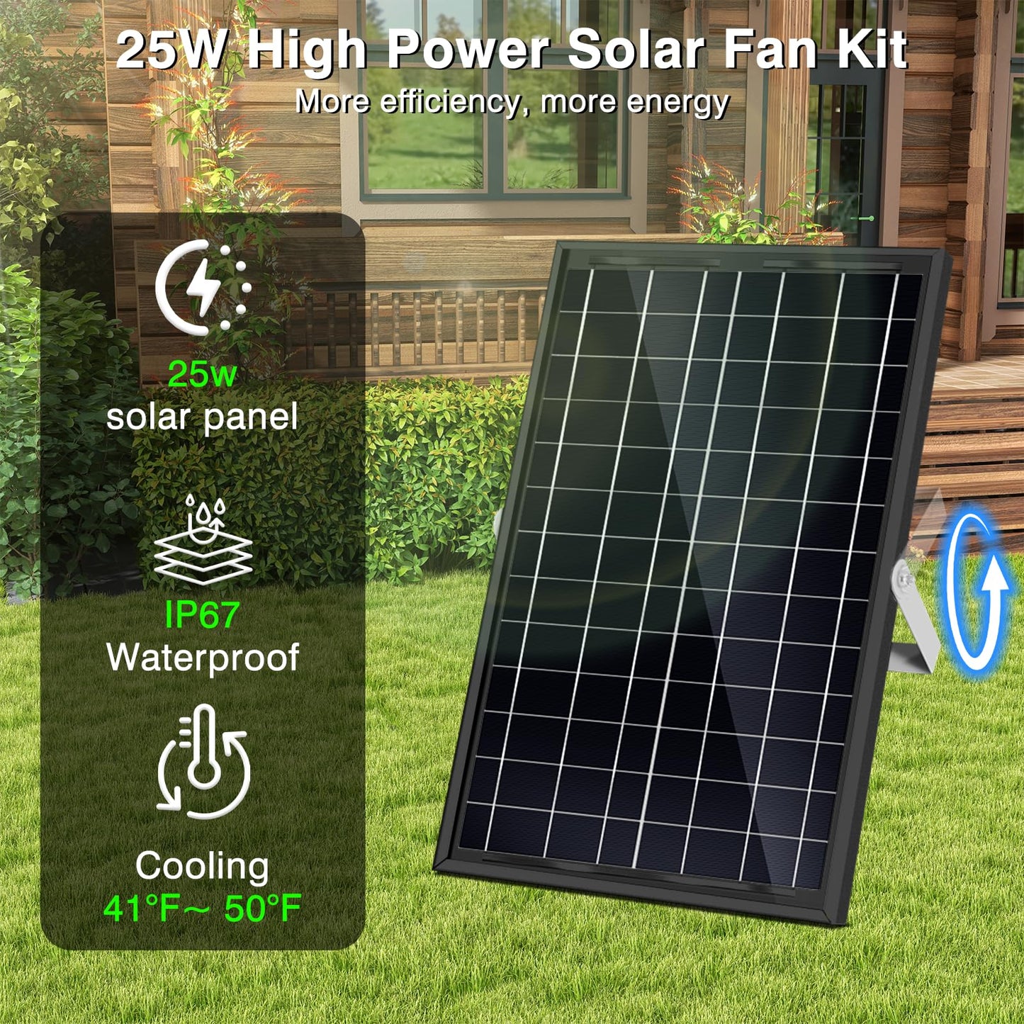 Solar Exhaust Fan,25W Solar Fan for Chicken Coop,Shed,Greenhouse & Attic Ventilation Cooling, Easy Installation,3500RPM,18FT Cord,IP67 Waterproof Solar Powered 3 Fan Kit