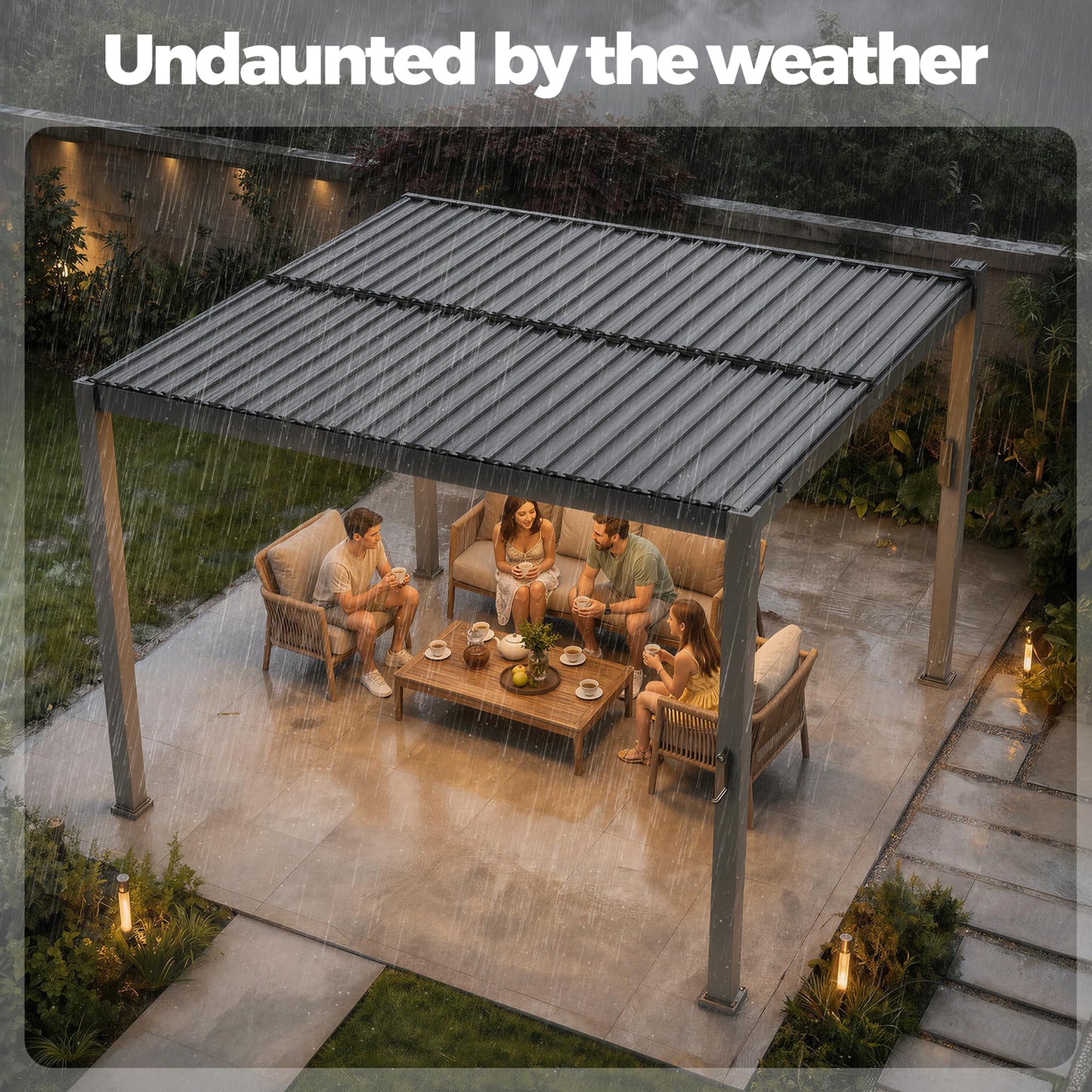 Suvivityse 10x10 Louvered Pergola with Lights, Aluminum Pergola with Adjustable Roof, Metal Outdoor Pergolas for Patios, Garden and Deck, Grey