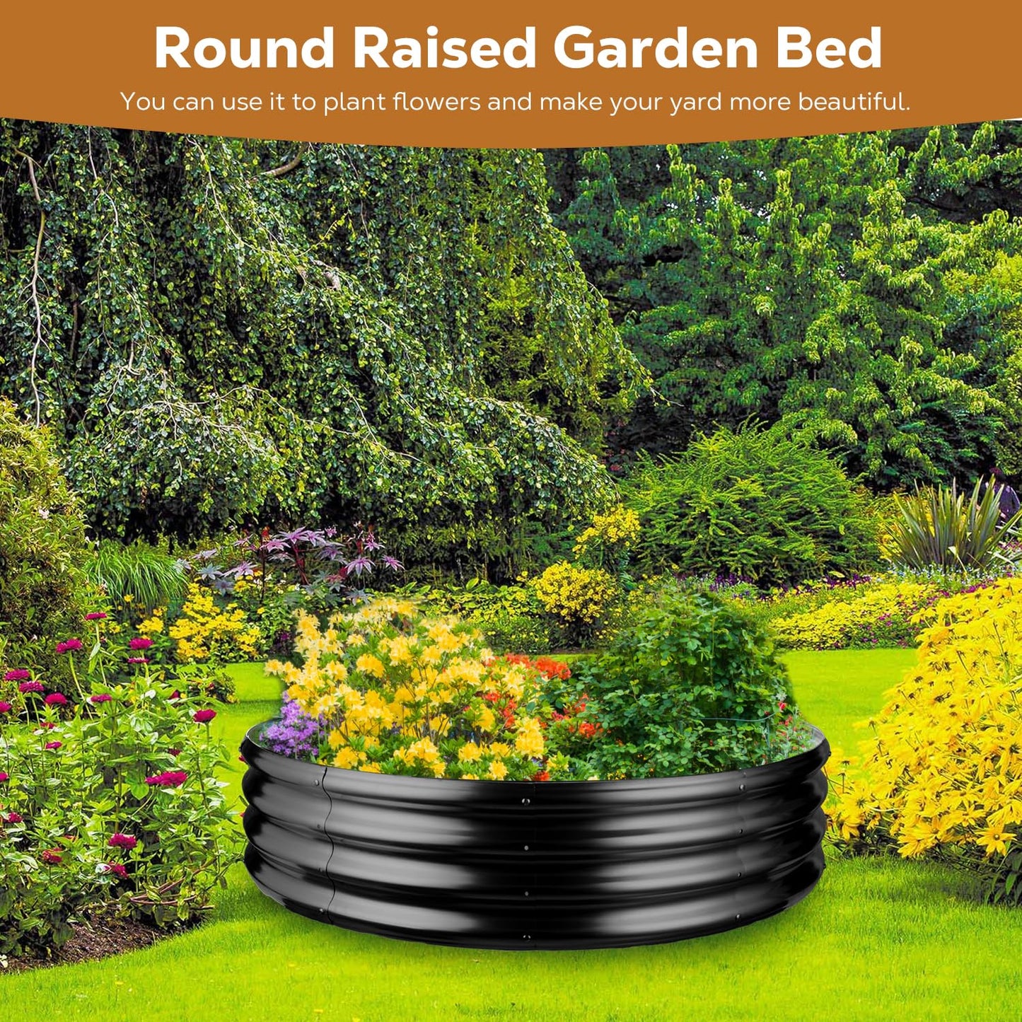 Raynesys 48 Inch Round Galvanized Fire Pit Ring, Round Galvanized Fire Ring, 4 Feet Diameter Round fire Pit, Outdoor fire Pit for Backyard, Camping, Bonfire, Black