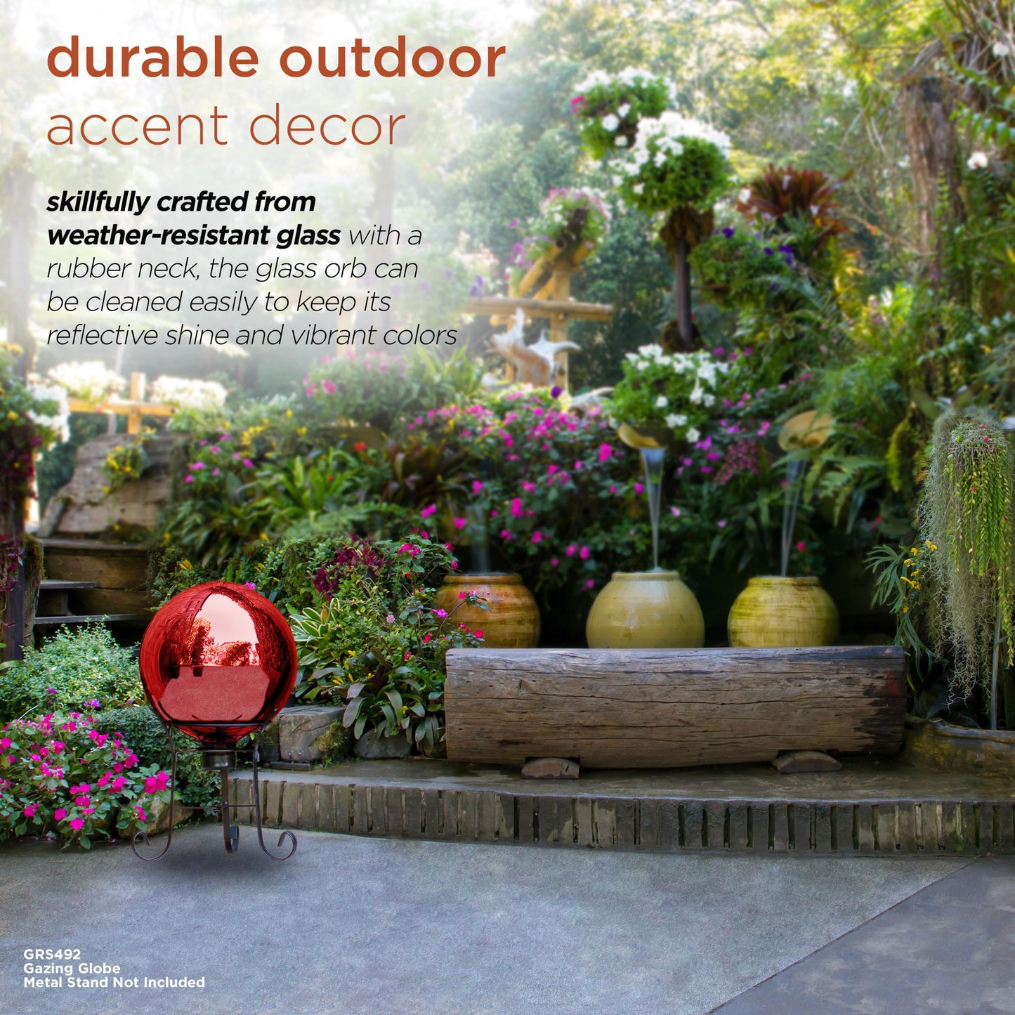 Alpine Corporation 10" Diameter Indoor Outdoor Glass Gazing Globe Yard Decor, Red