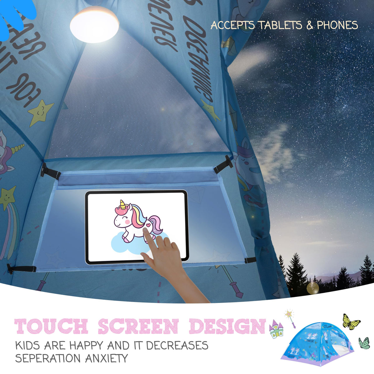 Pink Unicorn Kids Bed Tent Full Size, Pop Up Toddler Canopy and Play Fort