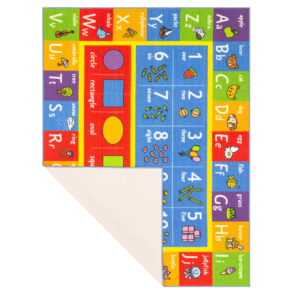 KC Cubs: Educational Rug: ABC Alphabet, Numbers & Shapes - 3x5' Playmat - Interactive Play, Activity Area Carpet, Bedroom-Classroom, Baby-Toddler-Kids