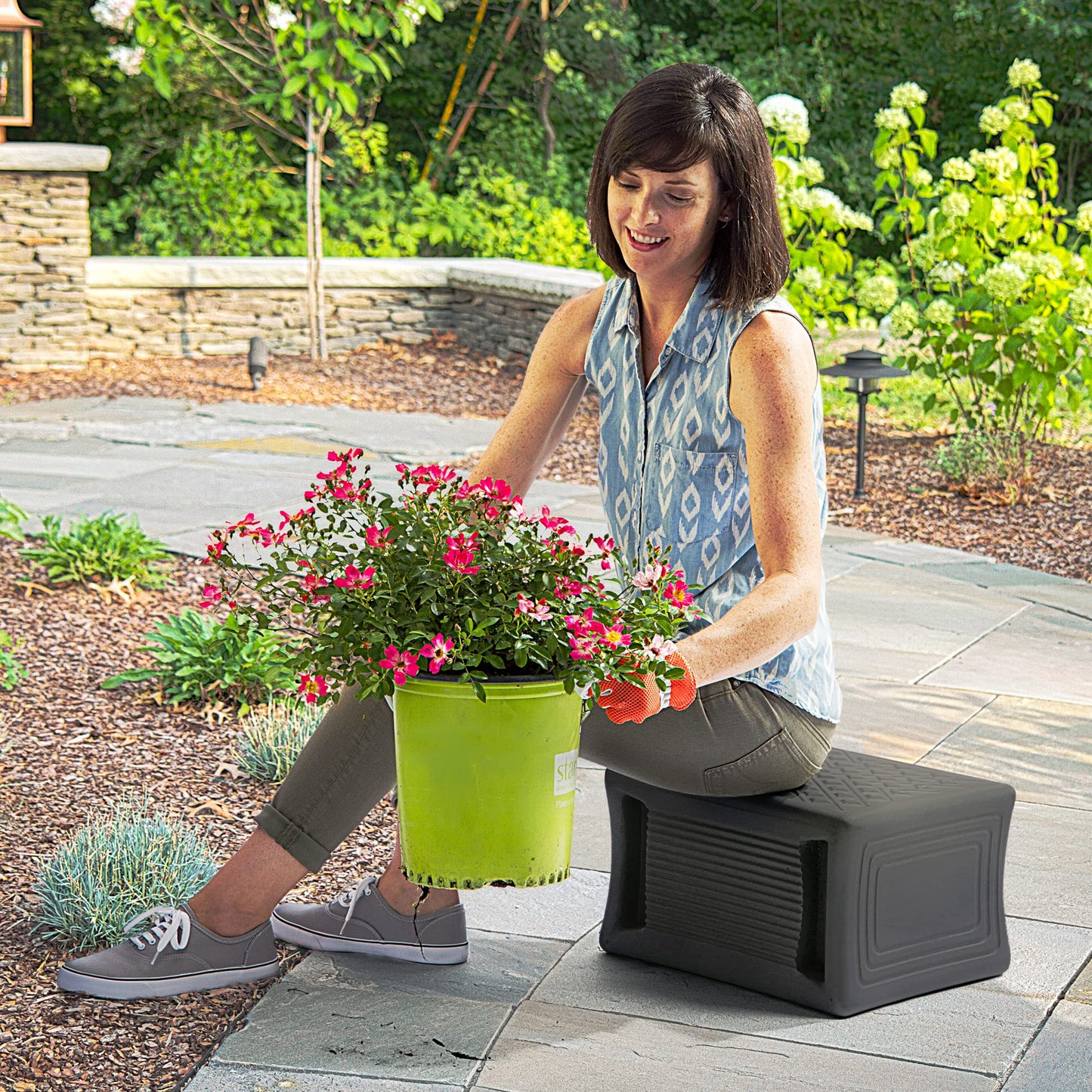 Simplay3 Handy Home 3-Level Heavy Duty Work/Garden Seat - 12" x 15" x 9" - Gray, Made in USA