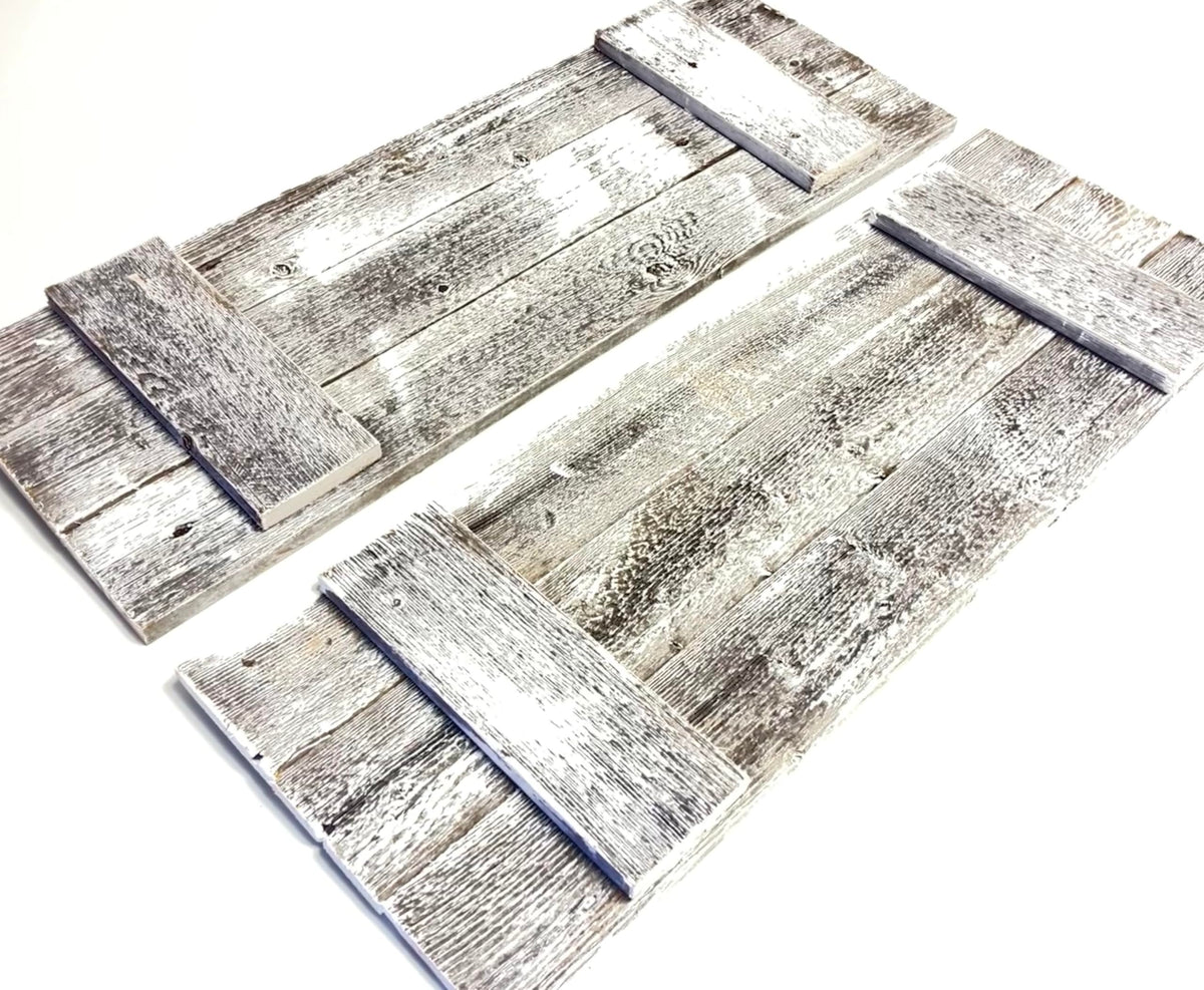 Rustic Shutters Made from 100% Reclaimed Weathered Wood | Set of 2 | Made in The USA | Perfect for Farmhouse Barnwood Style Decor - (11"x30") (White)