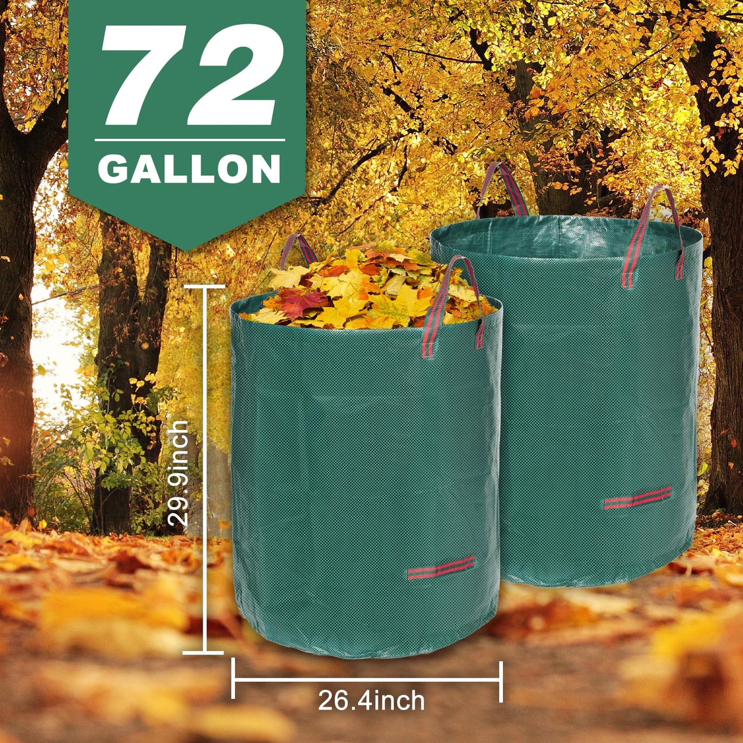 Joyhalo Reusable Yard Waste Bags - 72 Gallon, 6 Pack, Heavy Duty with Gardening Gloves & 4 Handles, Standable, Camping & Recycling