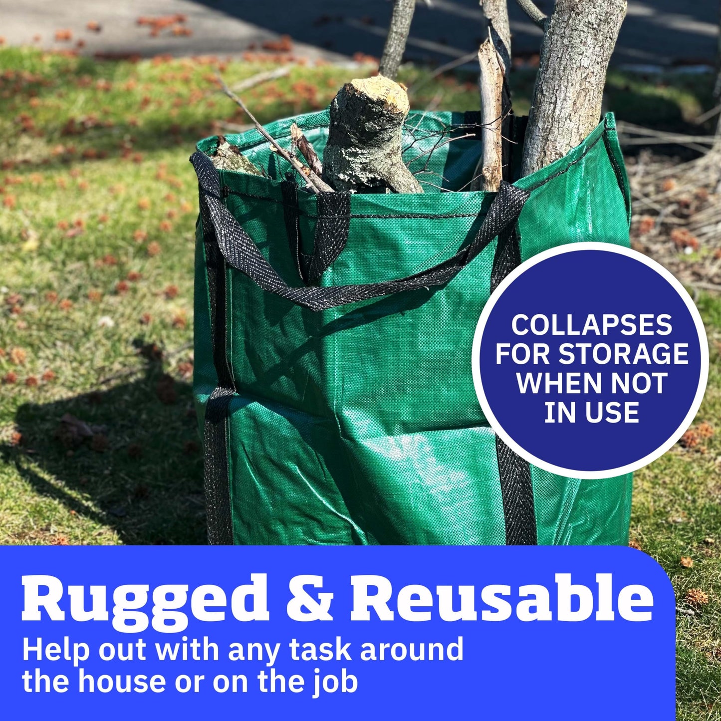 DURASACK Heavy Duty Home and Yard Bags 48-Gallon Reusable Self-Standing Lawn and Leaf Bags Garbage Can with Reinforced Handles, Green
