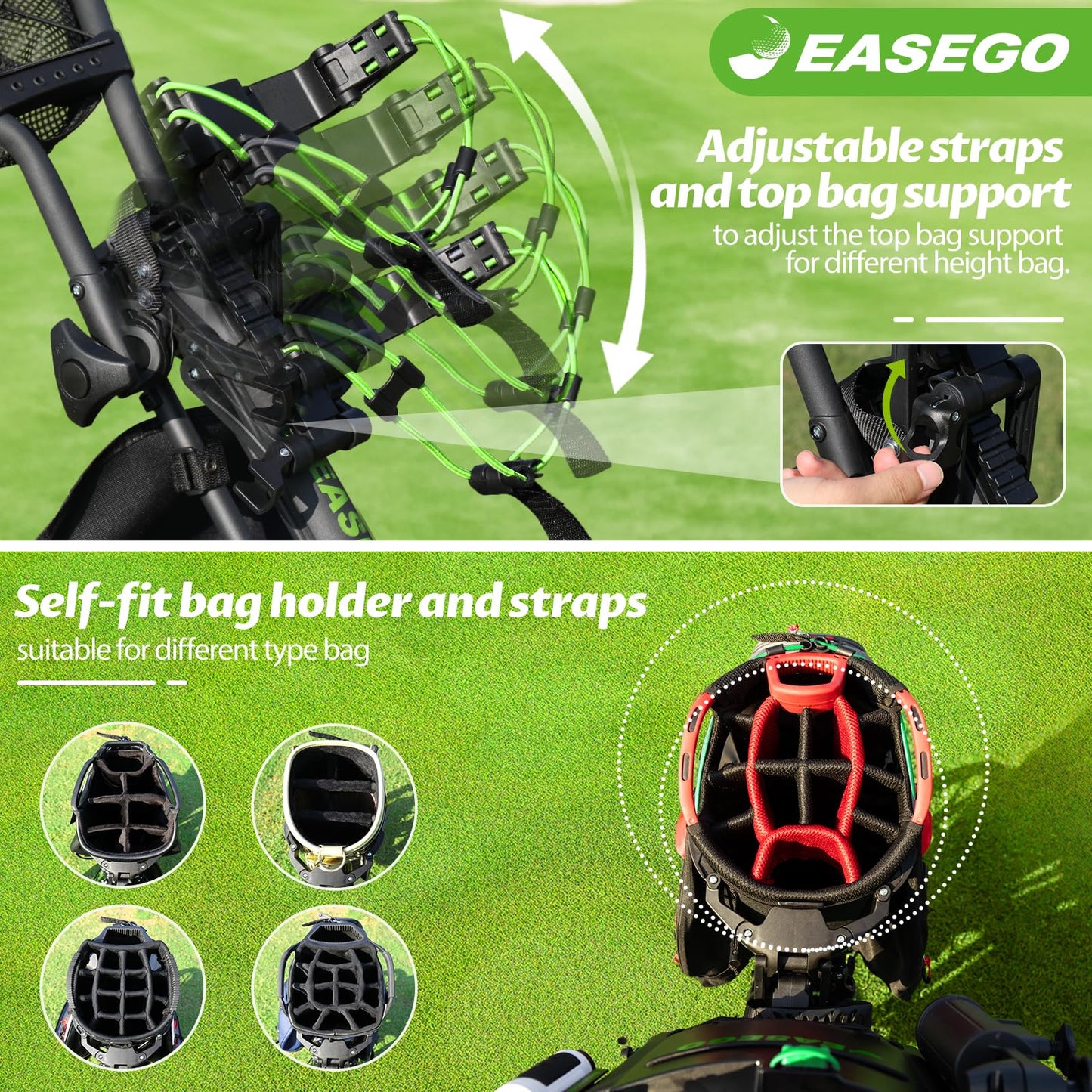 EASEGO Golf Push Cart 3 Wheel : 360° Swivel Front Wheels Golf Walking Carts