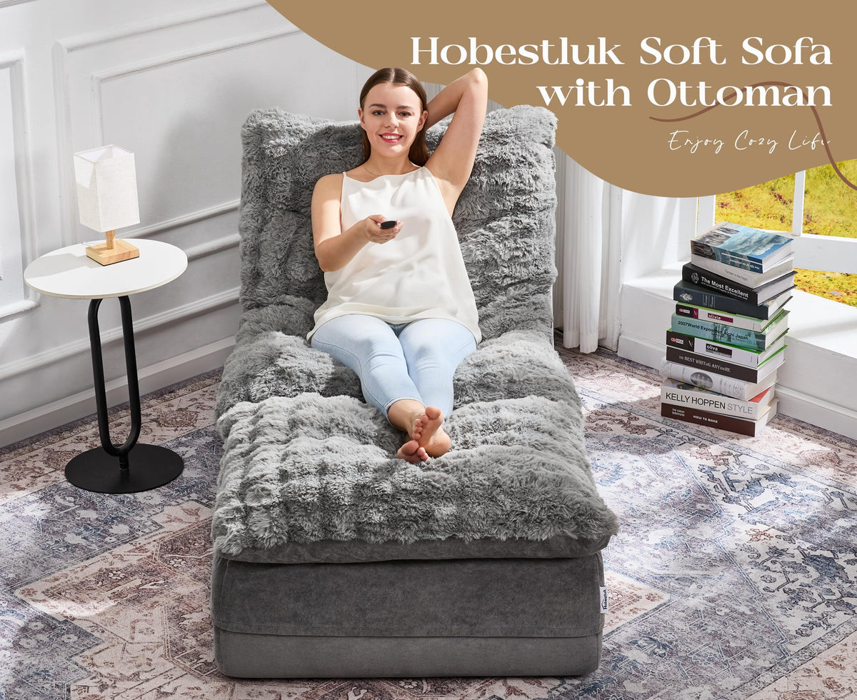 Hobestluk Small Couch Sofa Chaise Lounge Chair Recliner Chair with Footrest