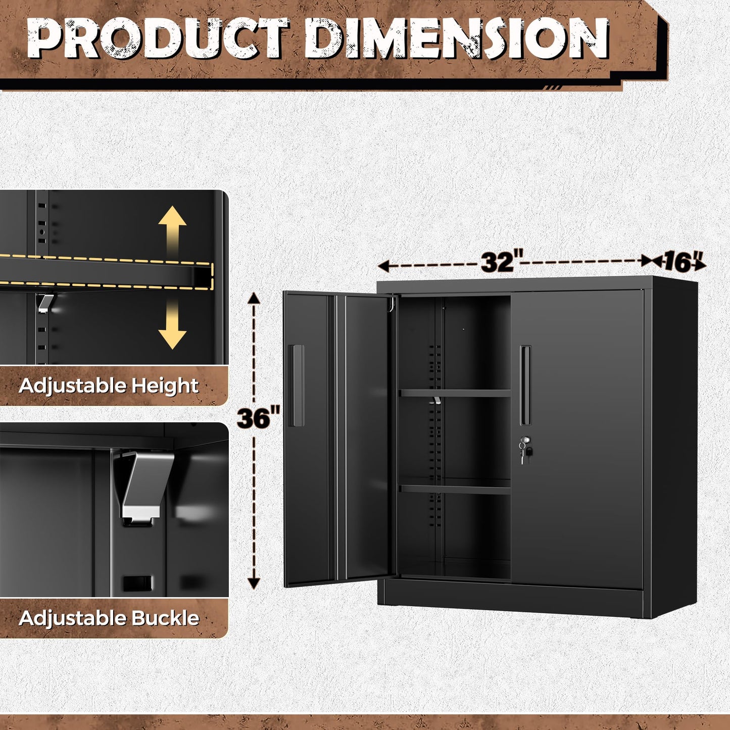 INTERGREAT Metal Storage Cabinet with Locking Doors, Lockable Steel Storage Cabinets with 2 Doors and Shelves, Black Metal Cabinets with Lock, Small Steel Cabinet for Office, Garage, Home, Shop