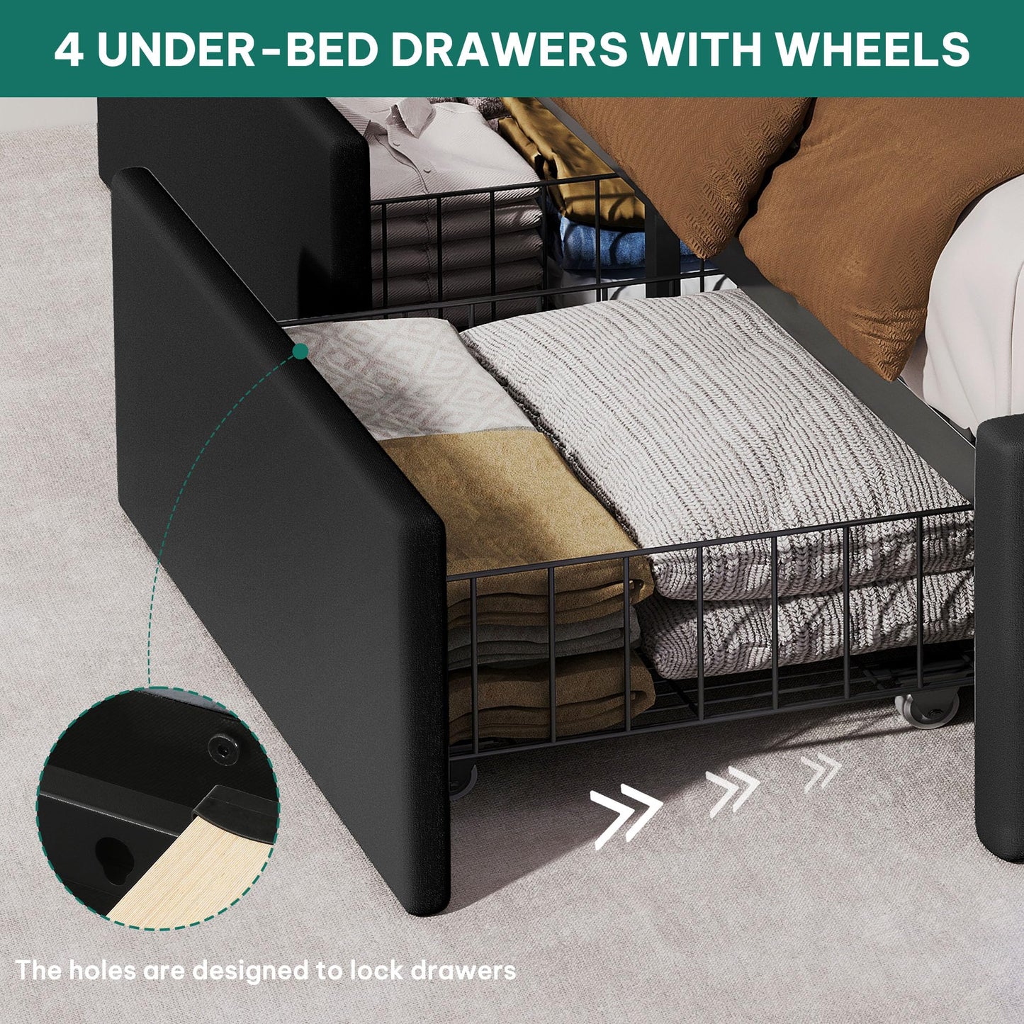 YITAHOME King Size Bed Frame with 4 Storage Drawers and RGB LED Lights