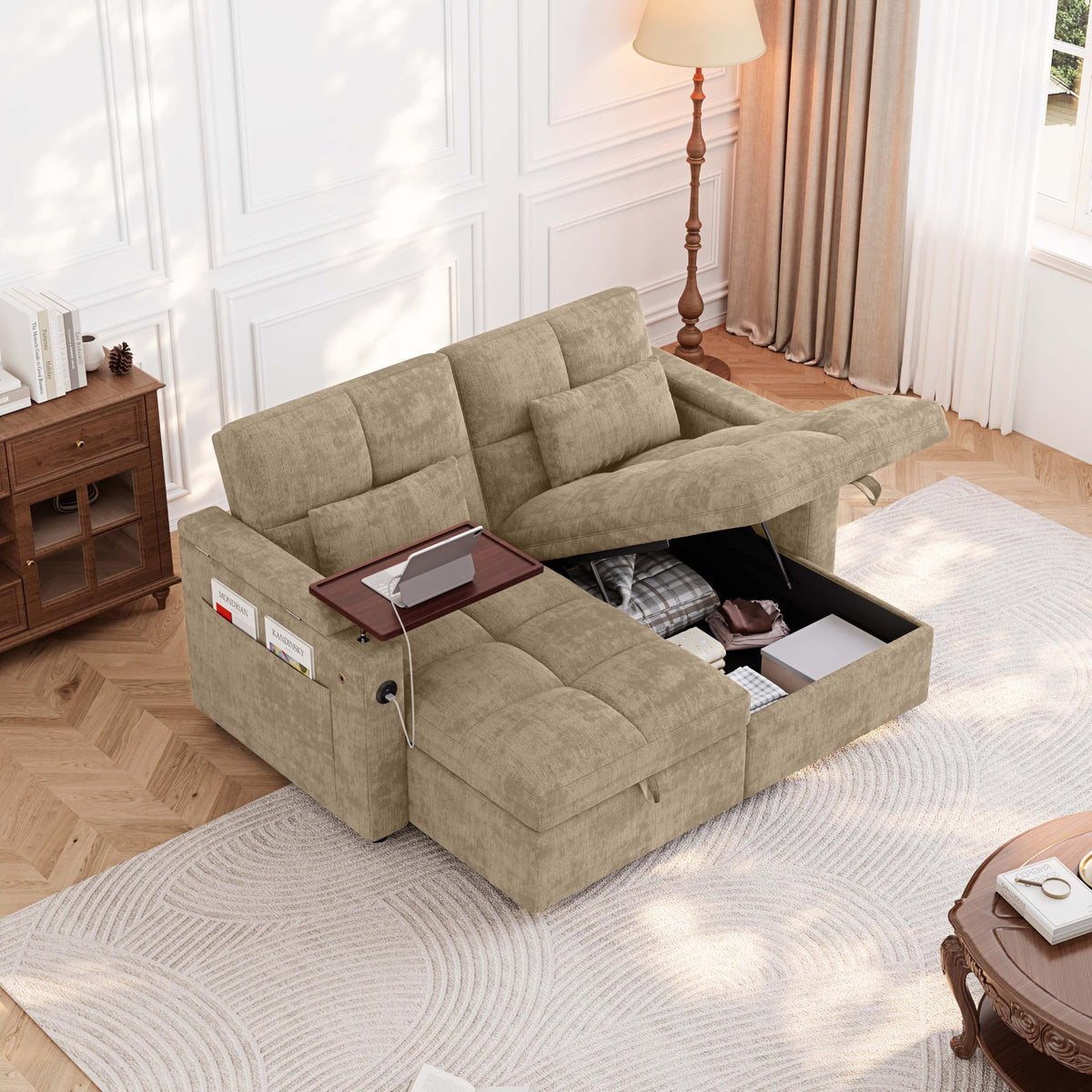 66.33'' Sleeper Sofa Bed Full Size, Convertible Couch for RVs, Taupe