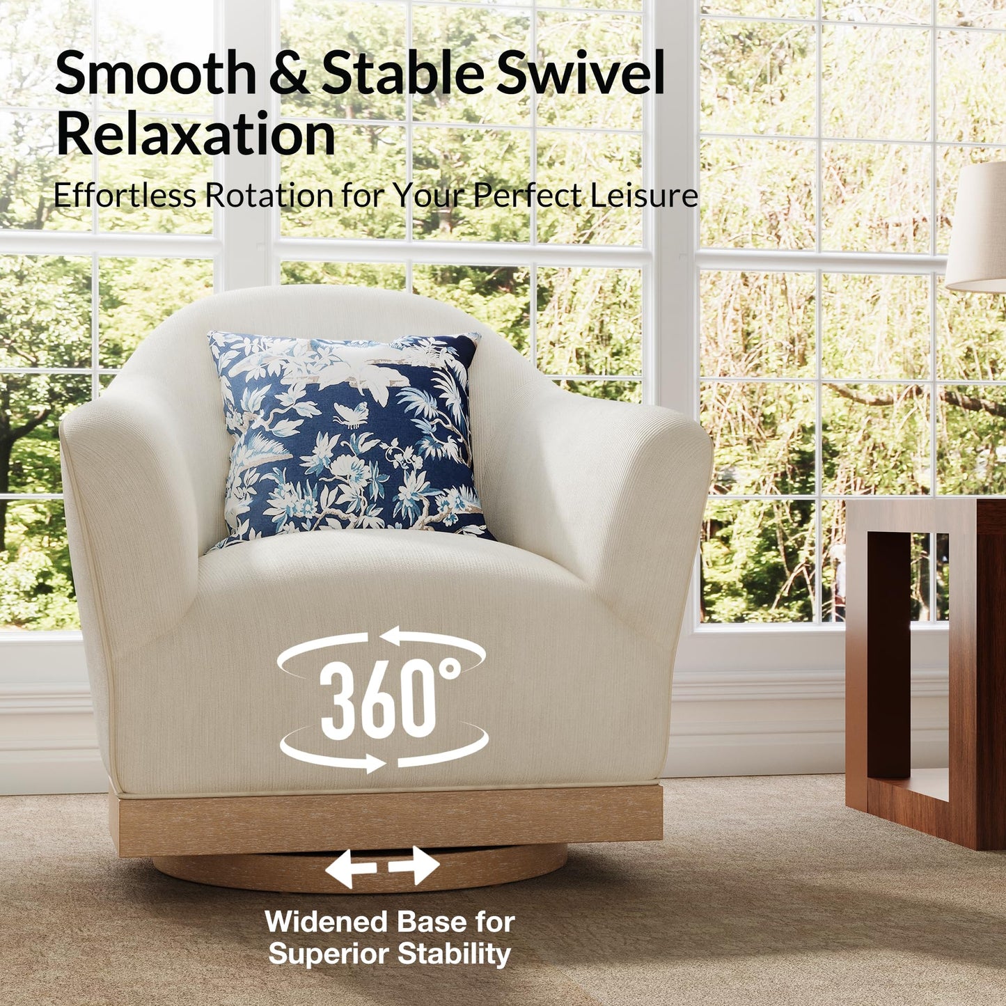 HERA'S HOUSE 116.11" Mid-Century Modern Couch with 2 Swivel Accent Chairs, Oversized Sectional Couch for Living Room, 3-Seater Deep Seat Sofa with Throw Pillows, Linen Cyan Sofa & Corduroy Beige Chair