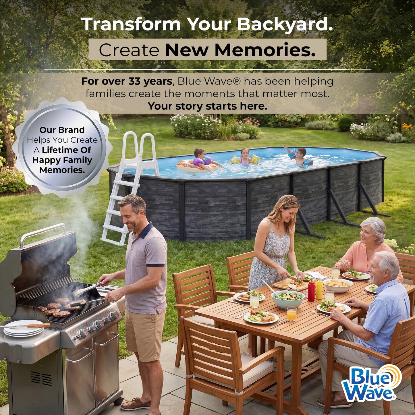 Blue Wave Marbella 15x30-ft Oval 52-in Deep Hard Sided Steel Wall Above Ground Pool with 6-in Steel Top Seats, Dual-Speed Sand Filter System, Ladder, Skimmer & Liner – 9,900 Gallon Cap for Family Use