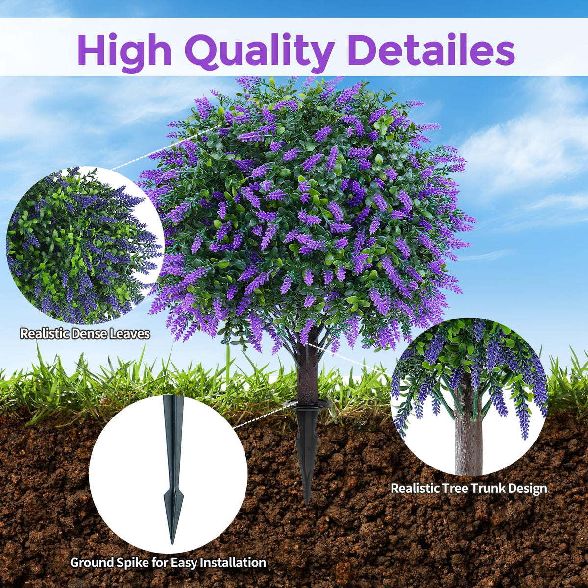 Artificial Boxwood Topiary Ball with Lavender, Set of 2 UV Resistant