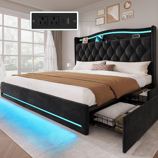 YITAHOME King Size Bed Frame with 4 Storage Drawers and RGB LED Lights